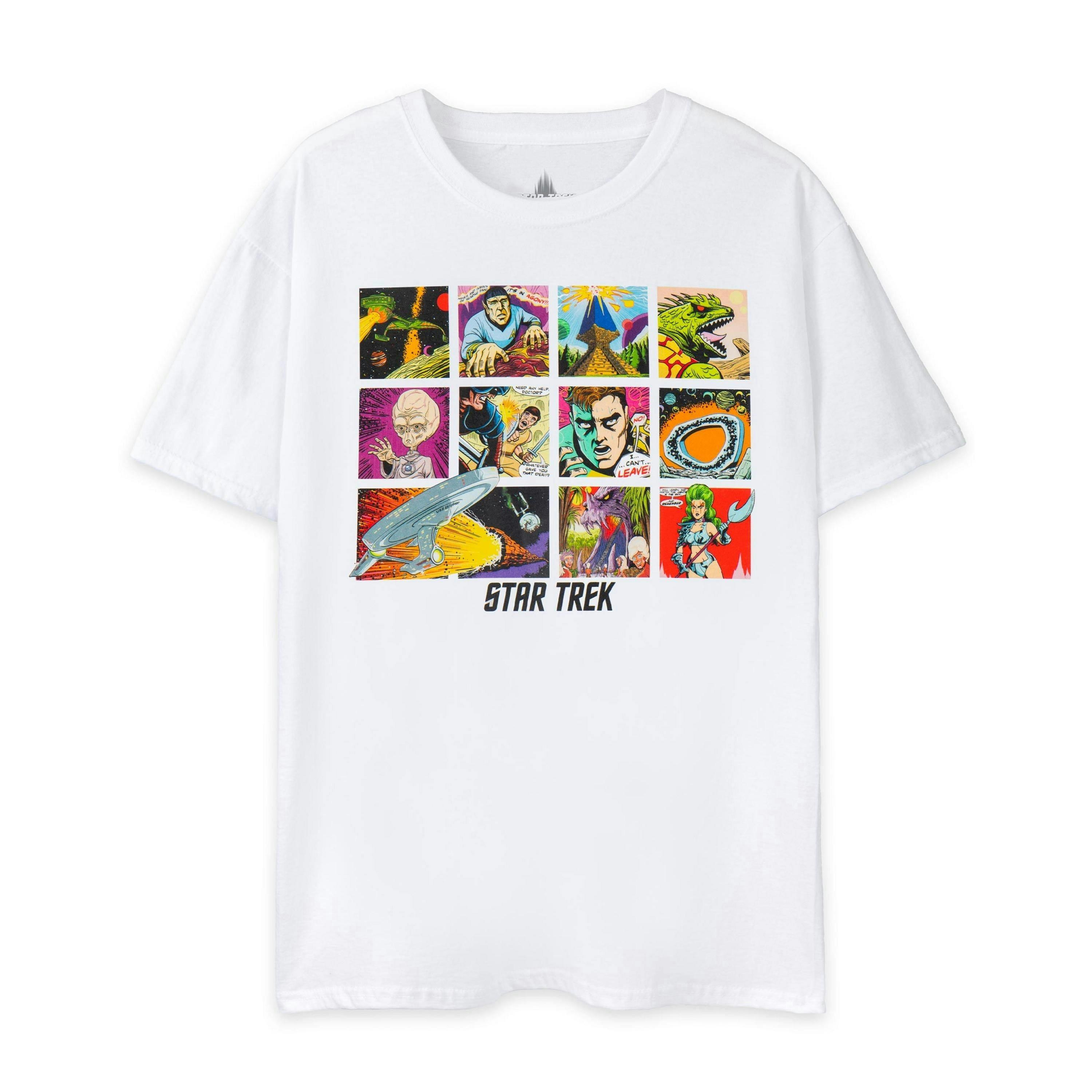 Star Trek Mens White Comic Book Short Sleeved T-Shirt by Vanilla Underground , view 1 of 6