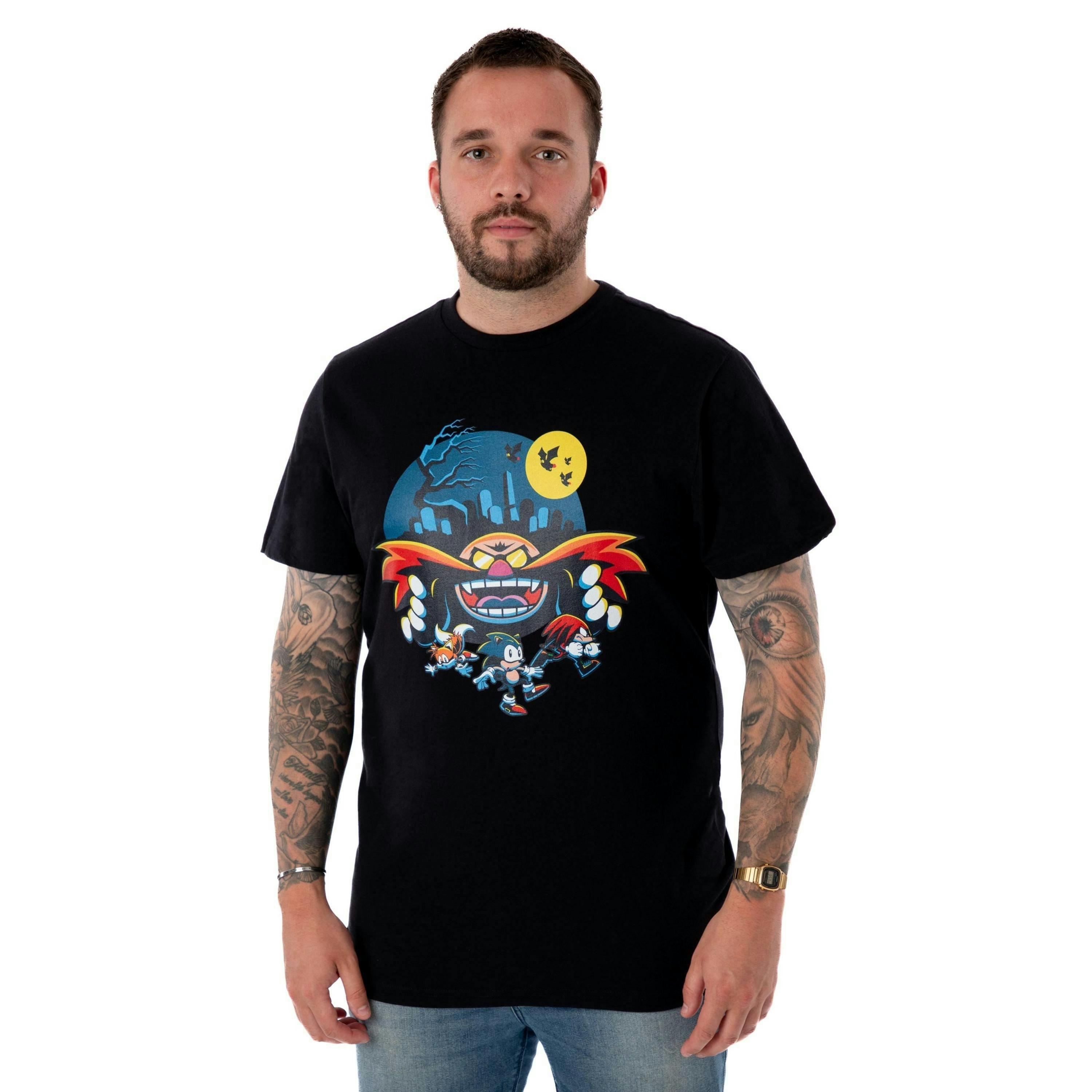 Sonic the Hedgehog Mens Black Halloween Eggman Short Sleeved T-Shirt by Vanilla Underground , view 1 of 6