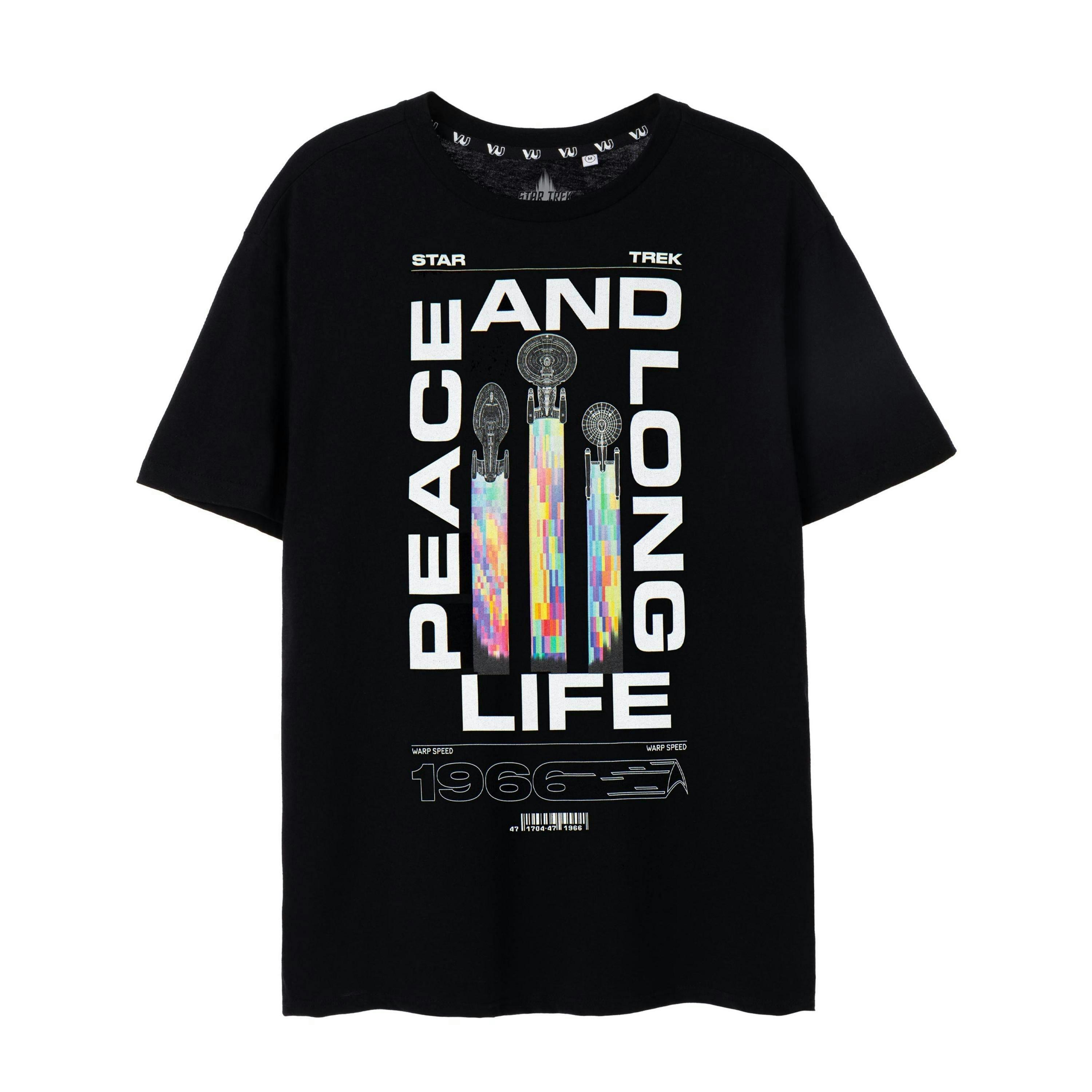 Star Trek Mens Black Peace and Long Life Short Sleeved T-Shirt by Vanilla Underground , view 1 of 6