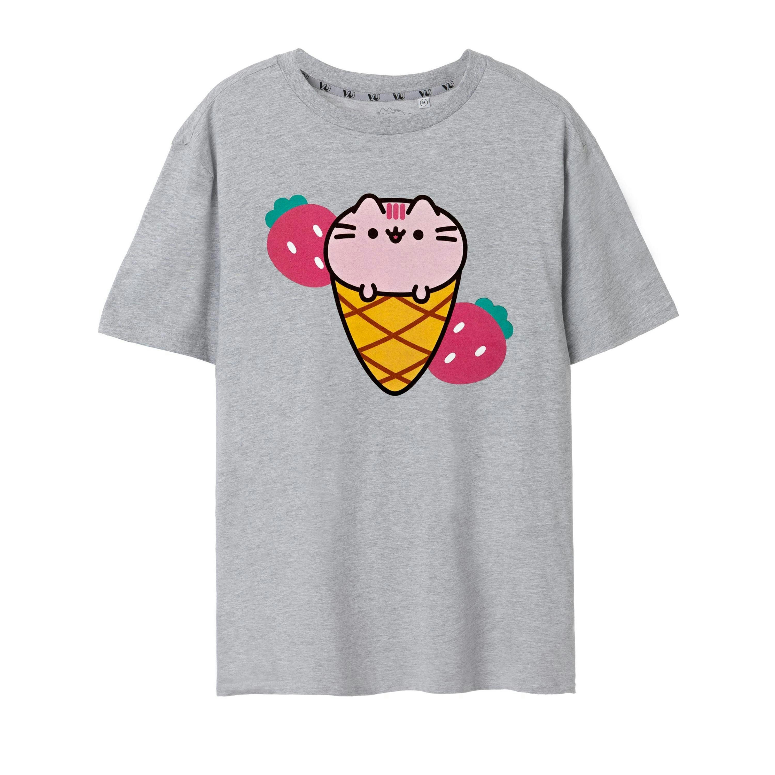 Pusheen Womens Grey Ice Cream Short Sleeved T-Shirt by Vanilla Underground , view 1 of 6