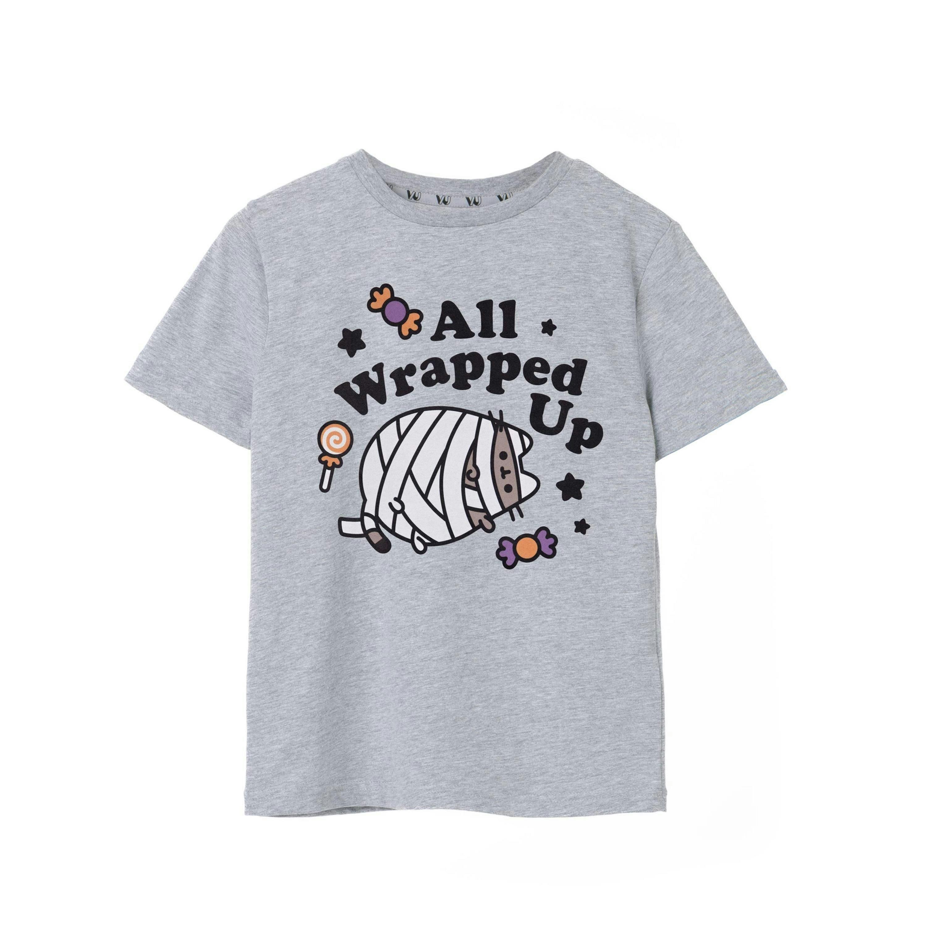 Pusheen Girls Grey Halloween Mummy Short Sleeved T-Shirt by Vanilla Underground , view 1 of 6