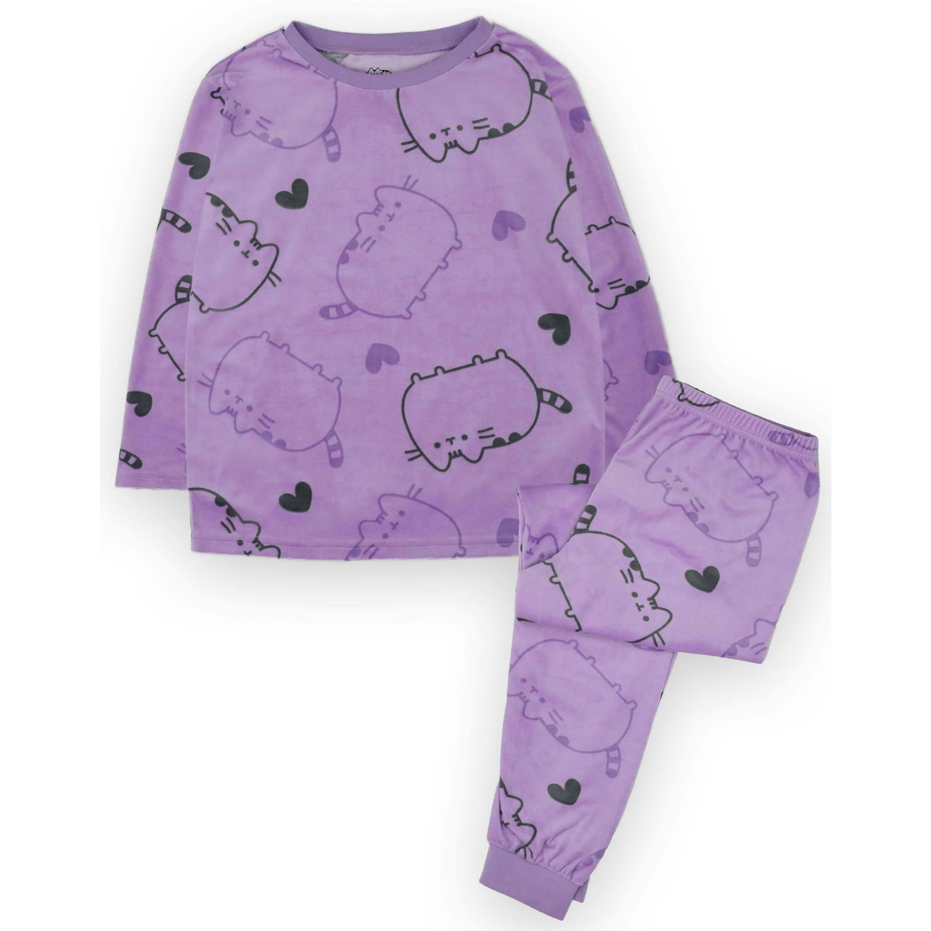 Pusheen Girls Purple All Over Print Long Sleeve Long Leg Pyjama Set by Vanilla Underground , view 1 of 6