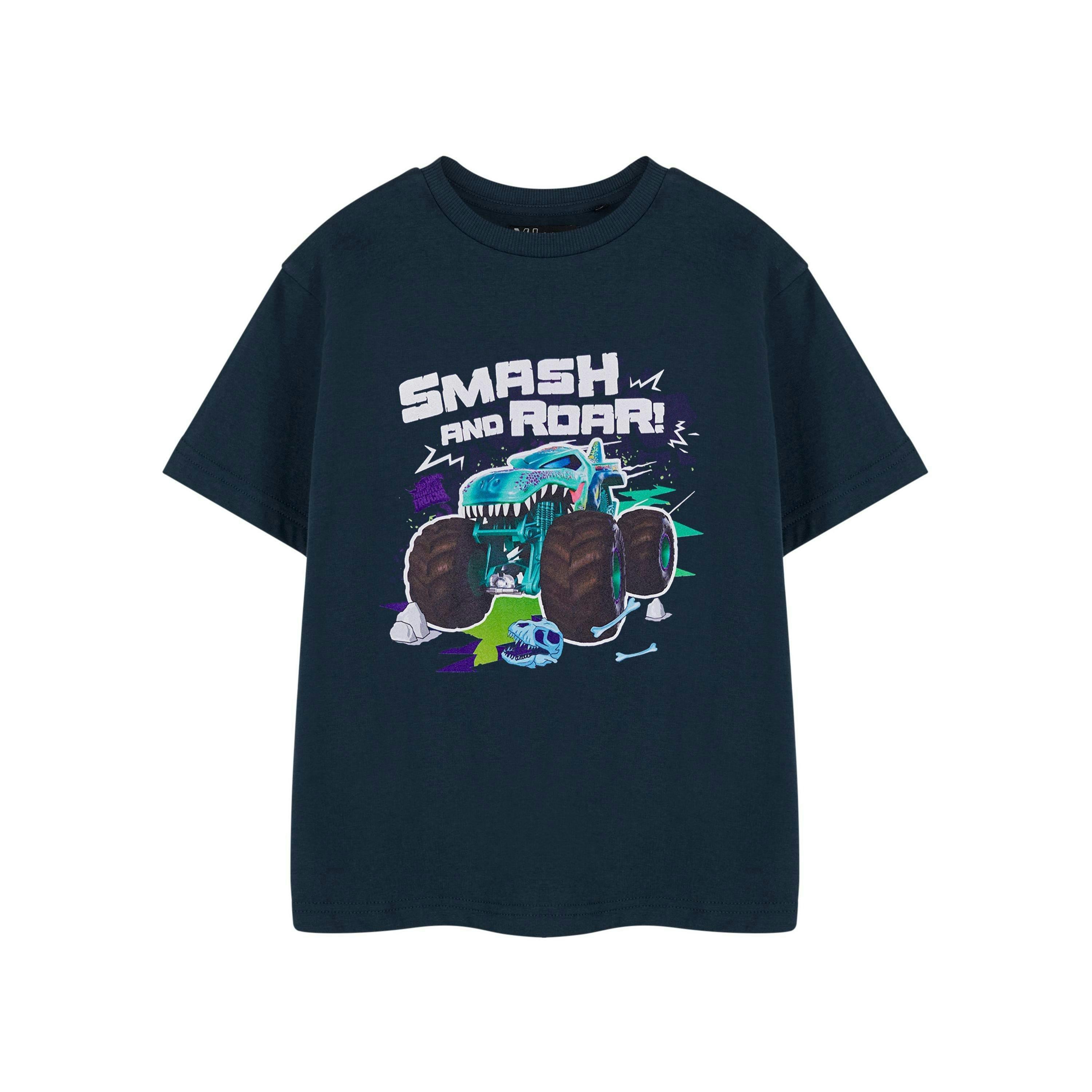 Hot Wheels Boys Blue Smash & Roar Short Sleeved T-Shirt by Vanilla Underground , view 1 of 6