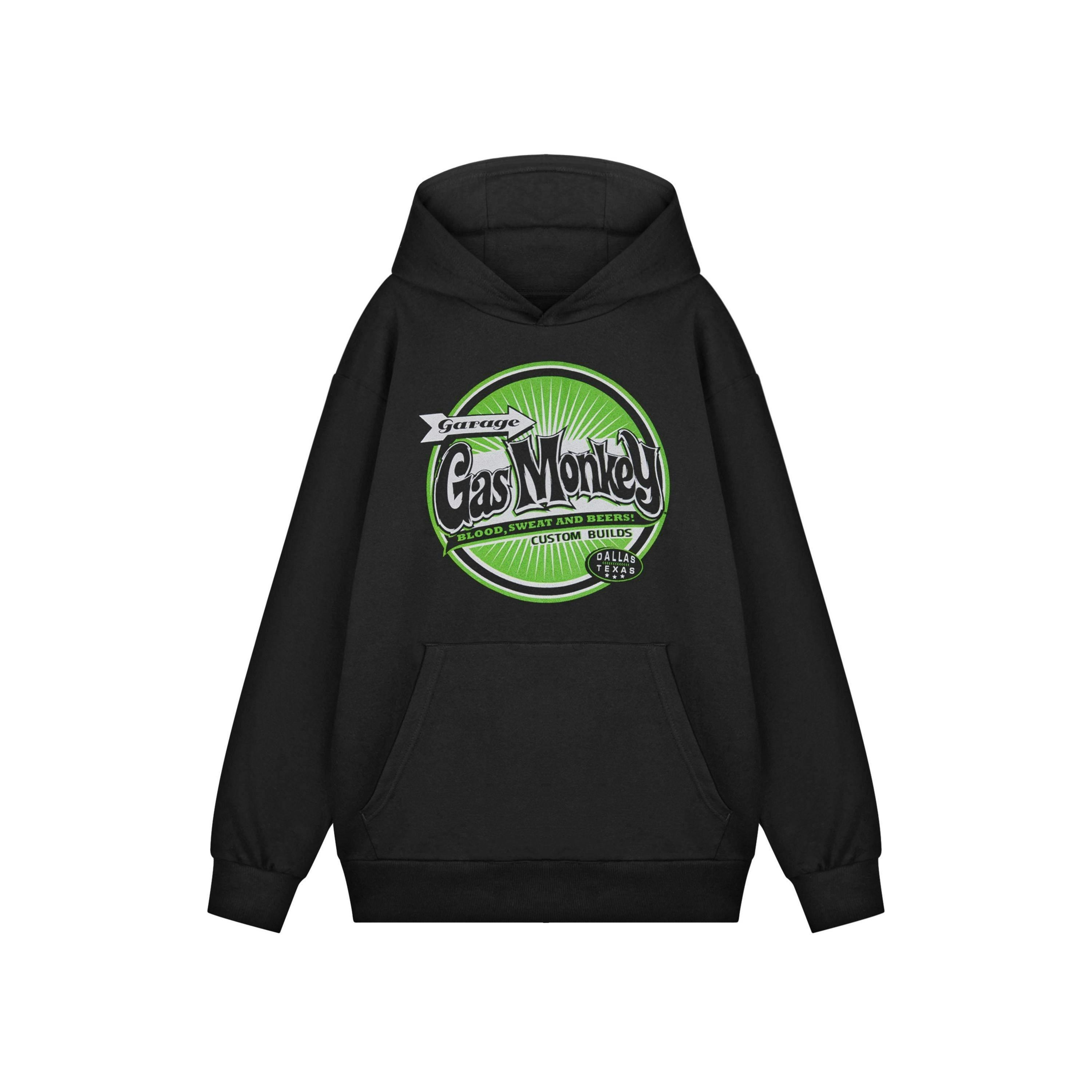 Gas Monkey Garage Mens Black Green Logo Hoodie by Vanilla Underground , view 1 of 6
