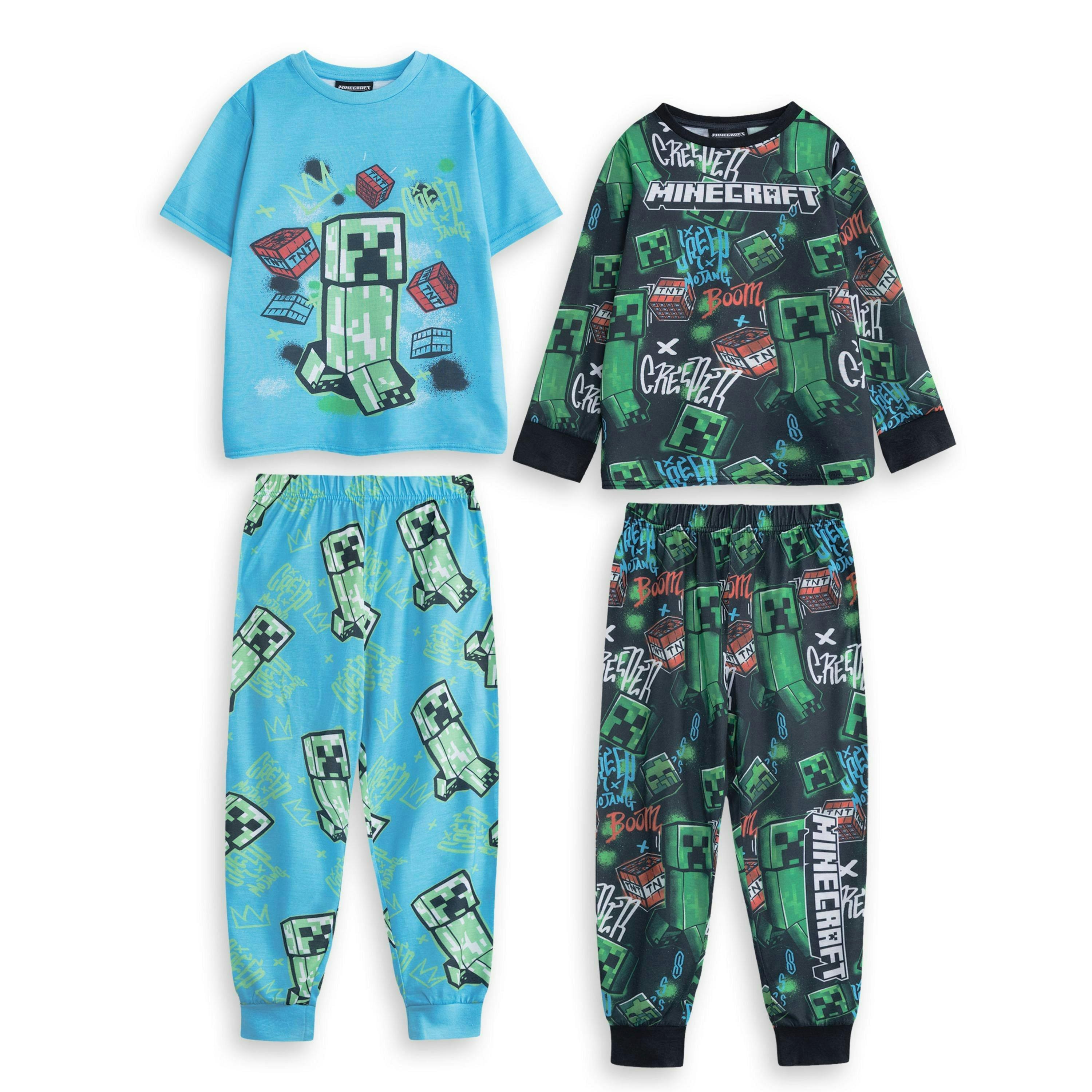 Minecraft Boys Multicoloured Creeper Multi-Pack of 2 Long Leg Pyjama Set by Vanilla Underground , view 1 of 6