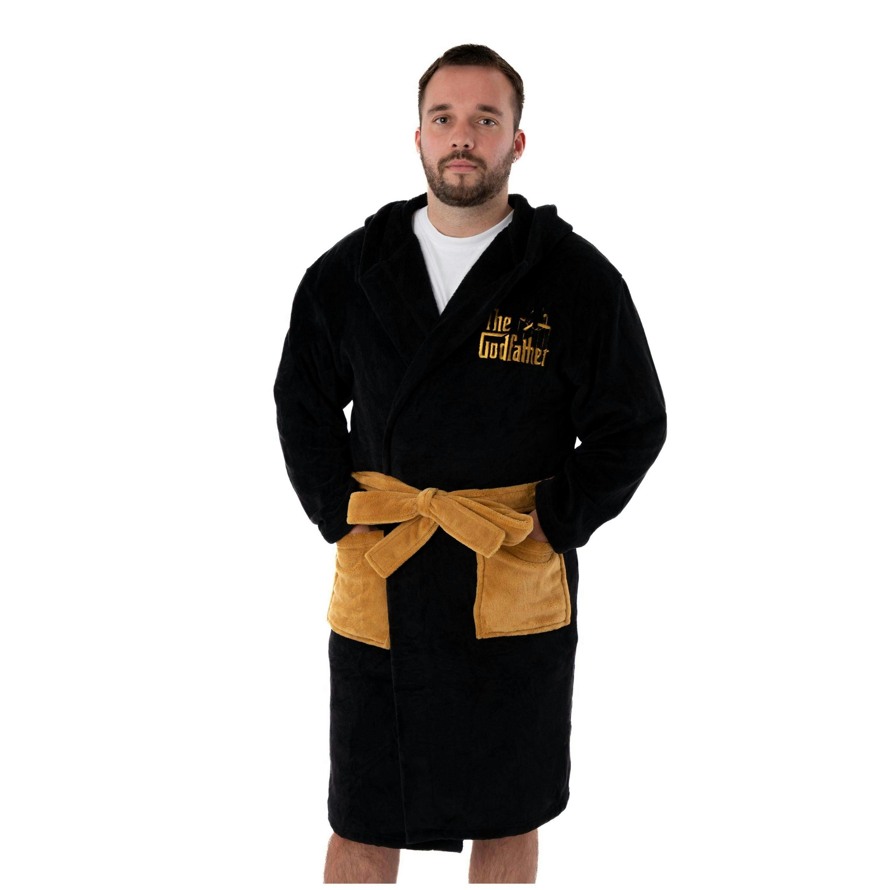 The Godfather Mens Black Hooded Bathrobe by Vanilla Underground , view 1 of 6