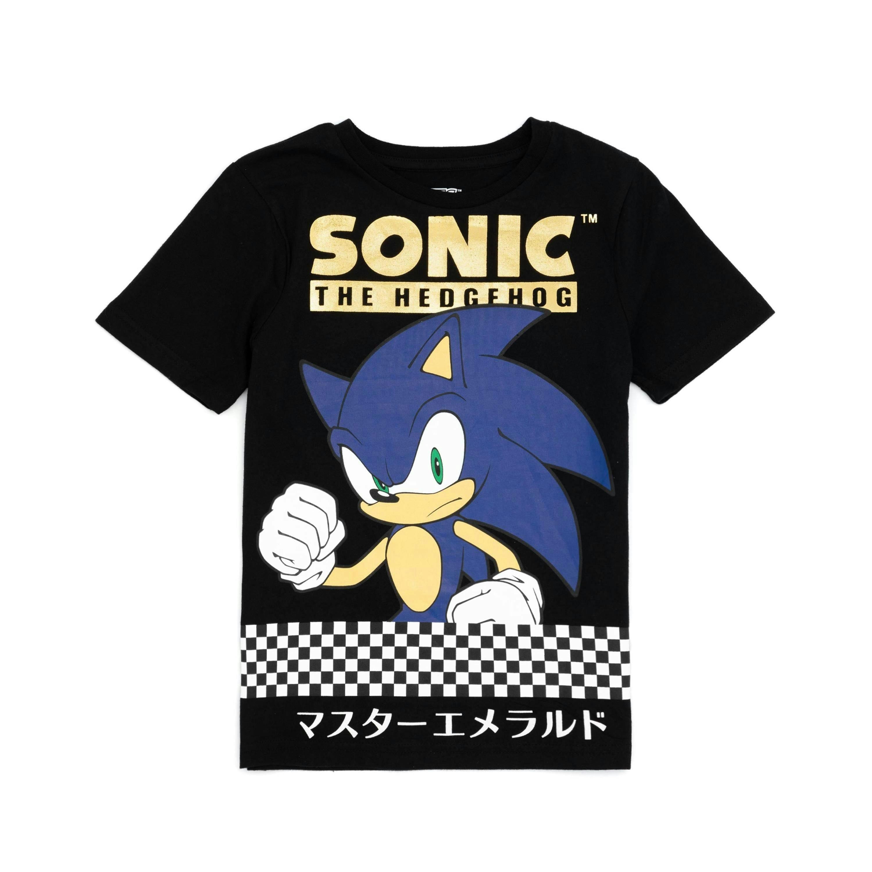 Sonic the Hedgehog Boys Black Japanese Text Print Short Sleeved T-Shirt by Vanilla Underground , view 1 of 6