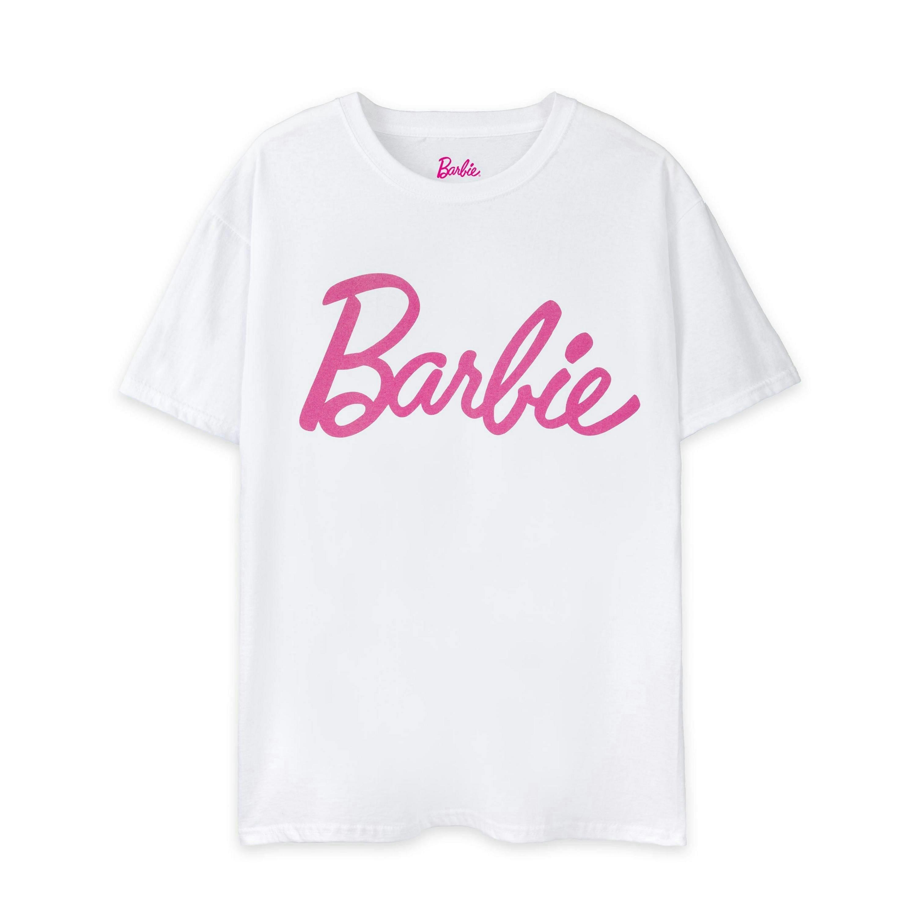 Barbie Womens White Classic Logo Short Sleeved T-Shirt by Vanilla Underground , view 1 of 6