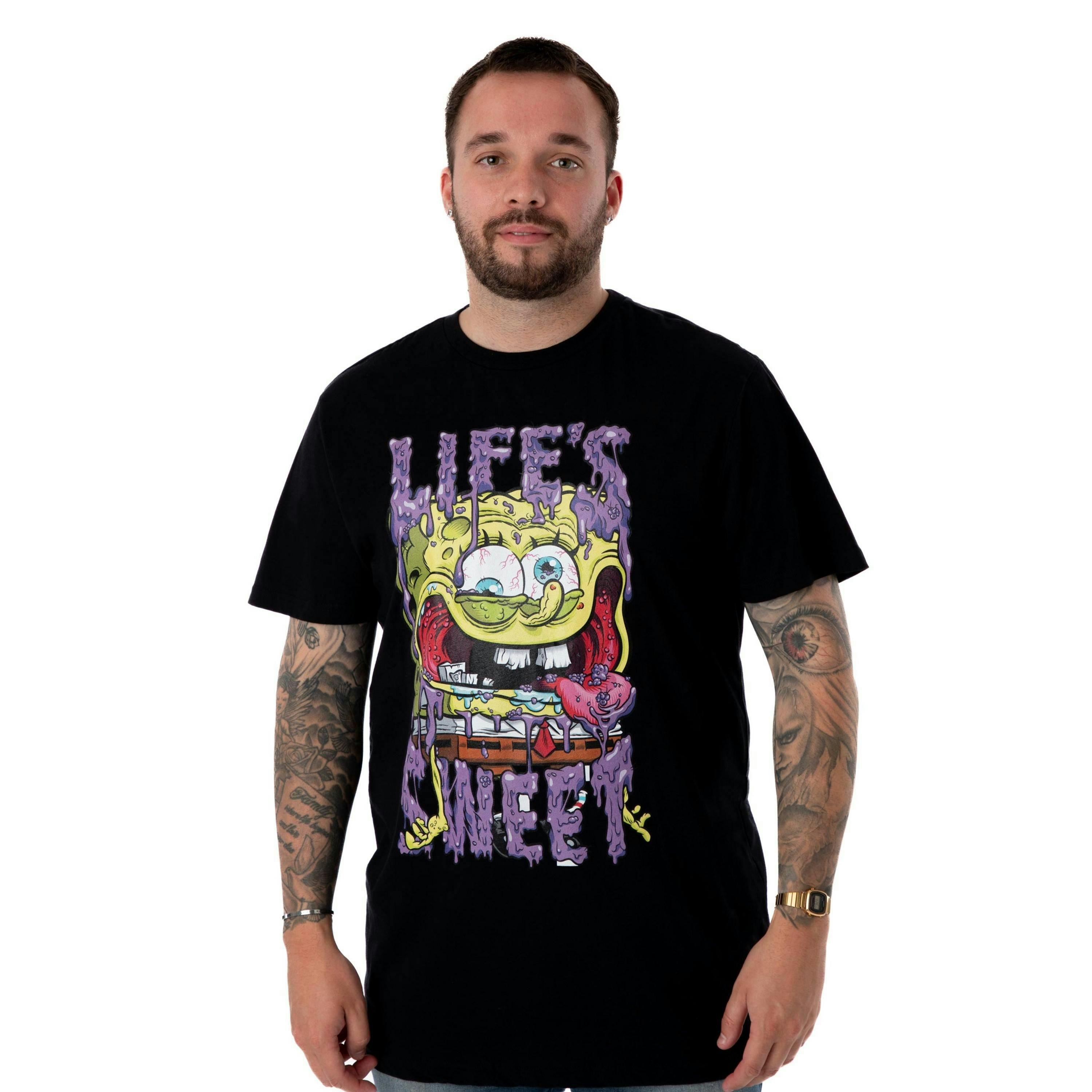 SpongeBob SquarePants Mens Black Life's Sweet Short Sleeved T-Shirt by Vanilla Underground , view 1 of 6