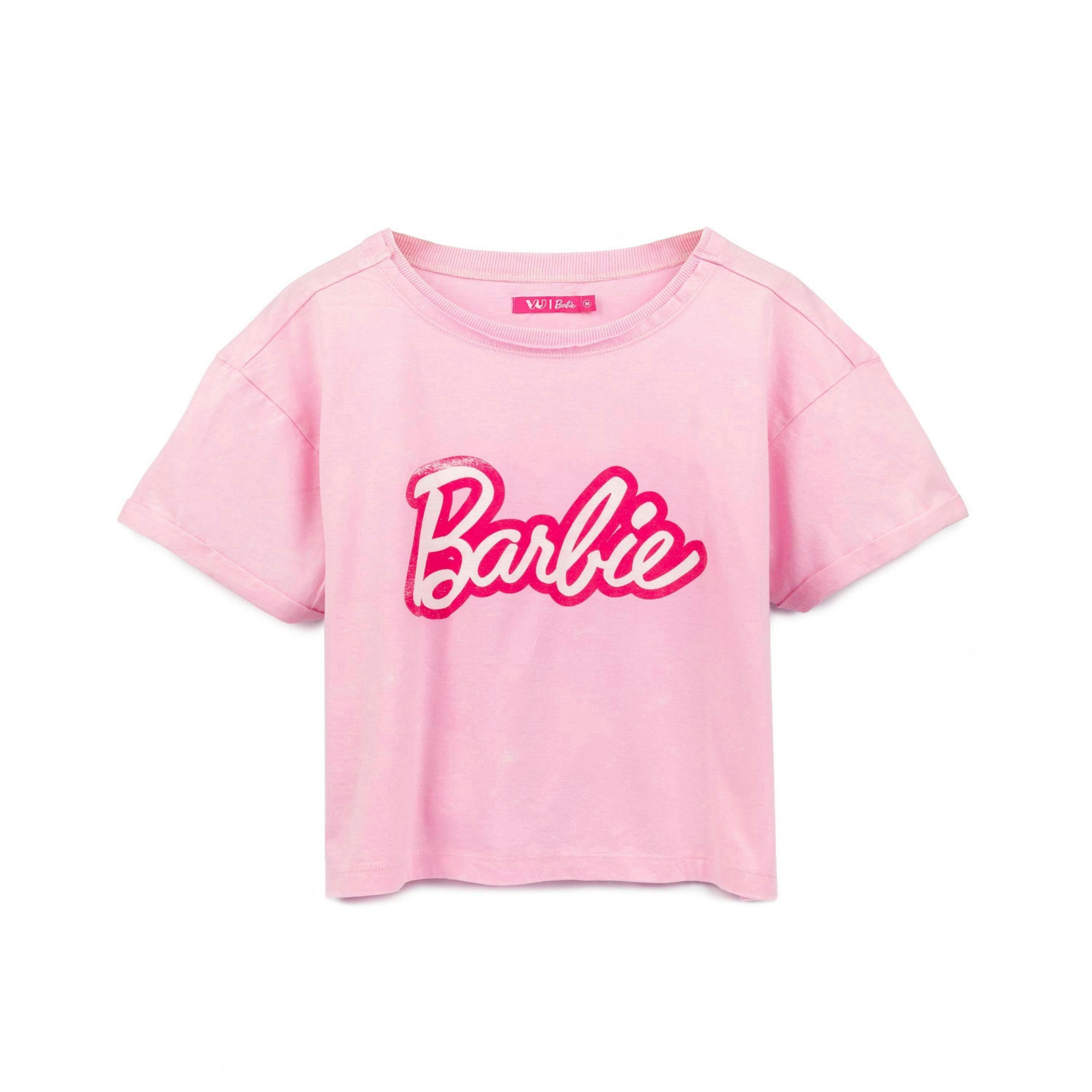 Barbie Womens Pink Logo Short Sleeved T-Shirt by Vanilla Underground , view 1 of 6