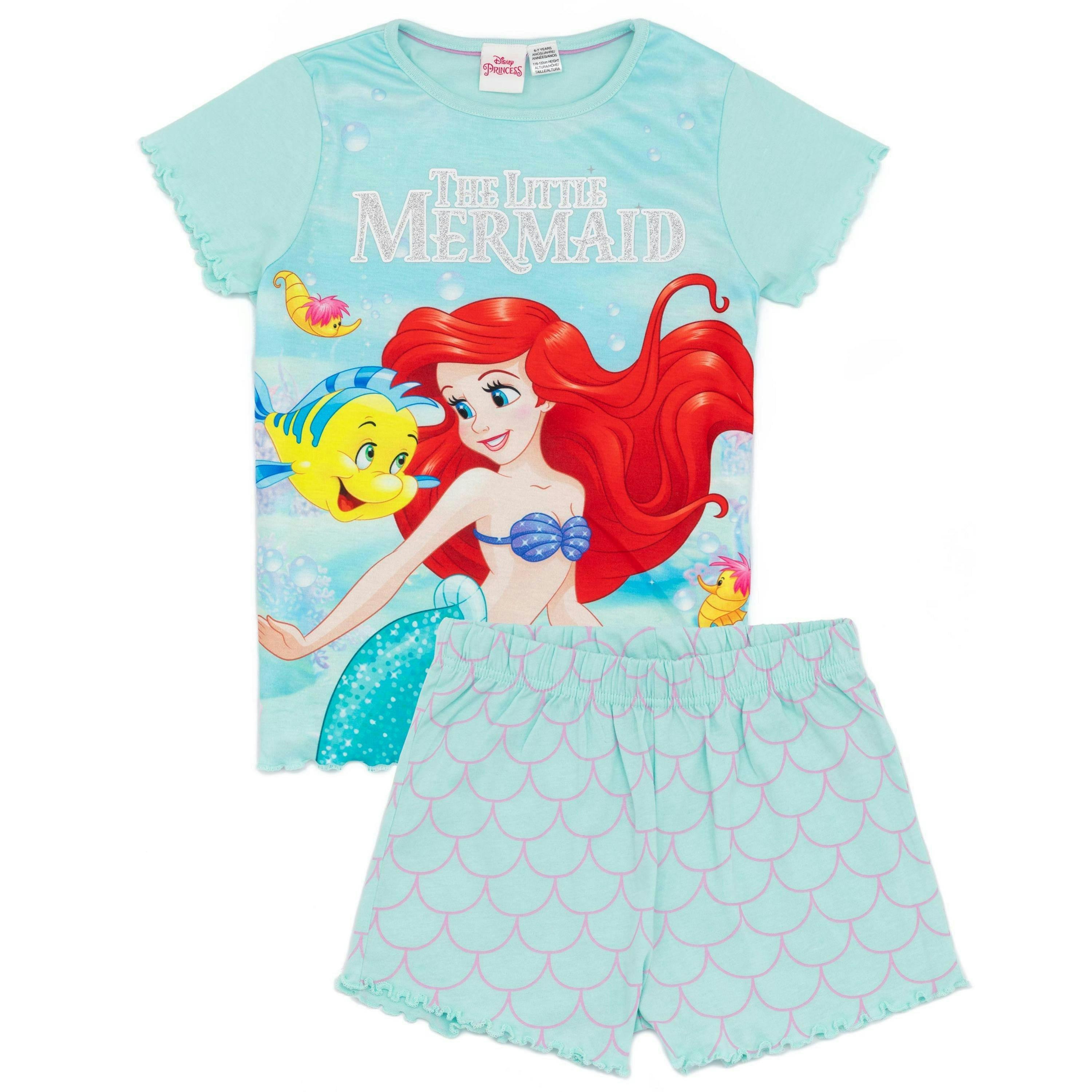 Disney Little Mermaid GirlsBlue Ariel, Flounder Character Print Short Sleeve Short Leg Pyjama Set by Vanilla Underground , view 1 of 5