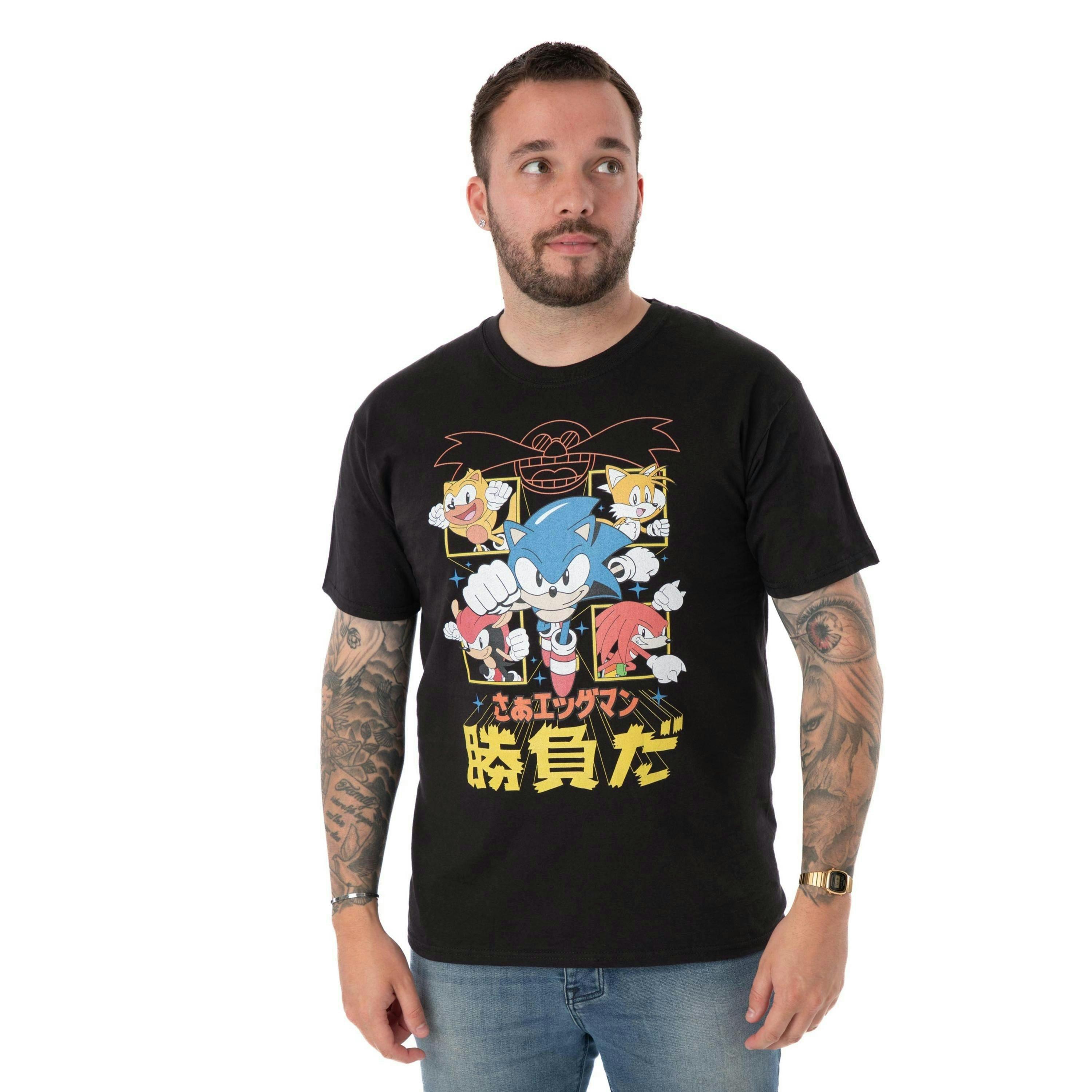 Sonic the Hedgehog Mens Black Japanese Comic Short Sleeved T-Shirt by Vanilla Underground , view 1 of 6
