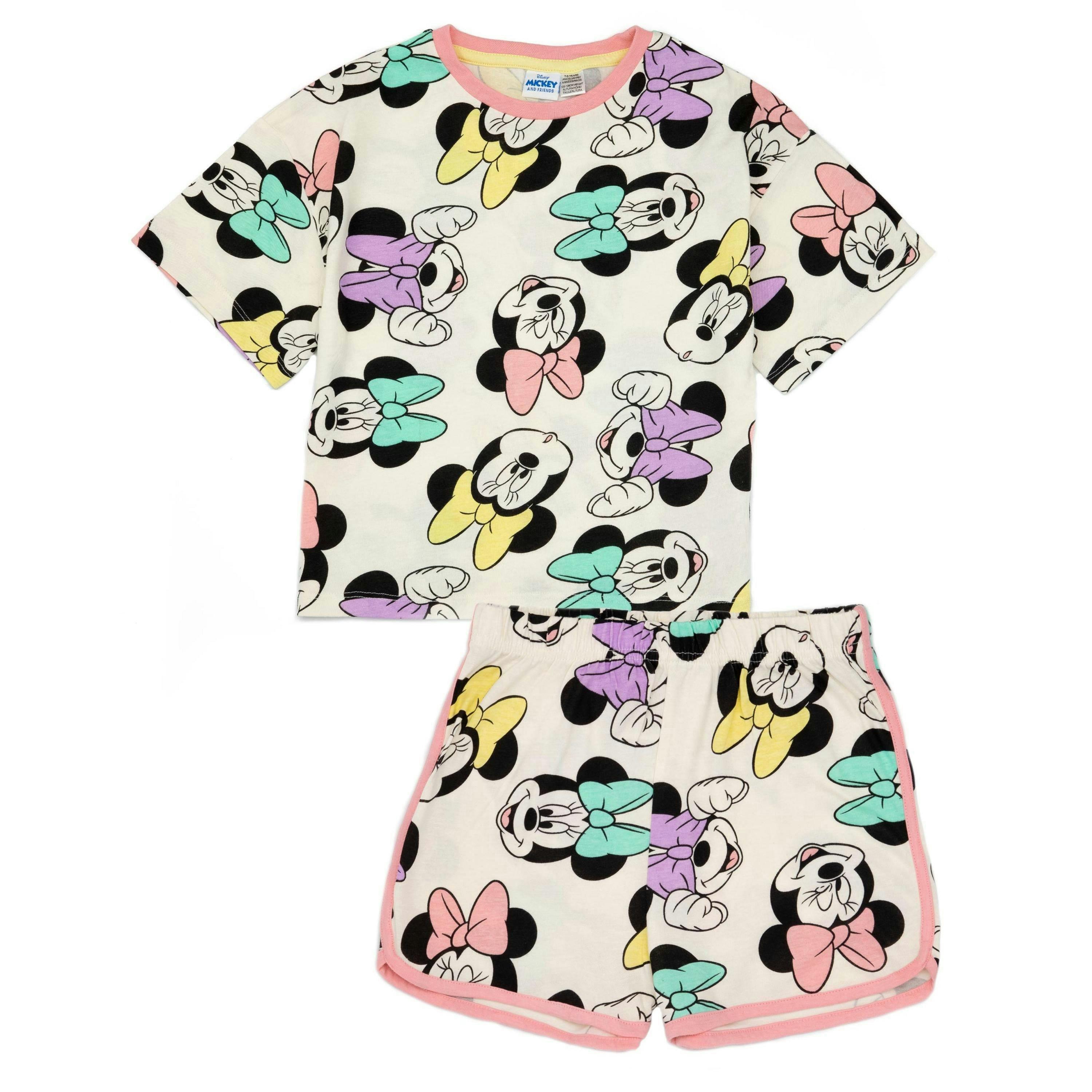 Disney Minnie Mouse Girls Multicoloured All Over Coloured Print Short Sleeve Short Leg Pyjama Set by Vanilla Underground , view 1 of 5