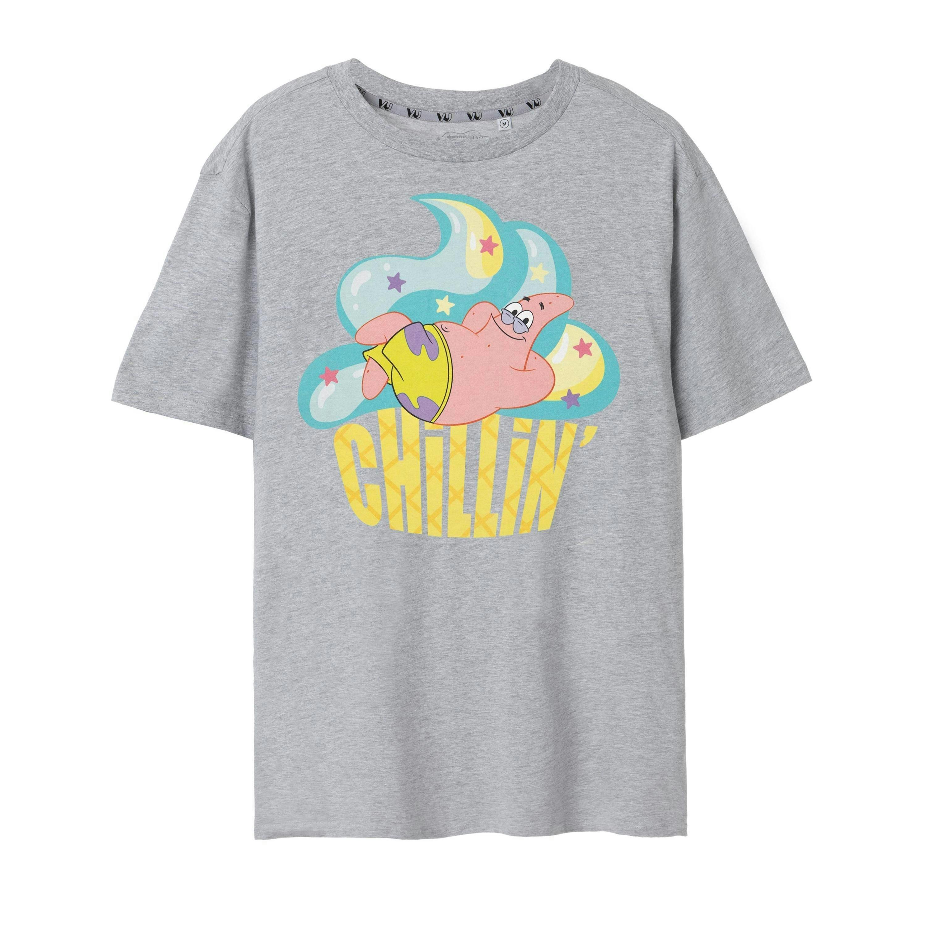 SpongeBob SquarePants Womens Grey Patrick Chillin Short Sleeved T-Shirt by Vanilla Underground , view 1 of 6