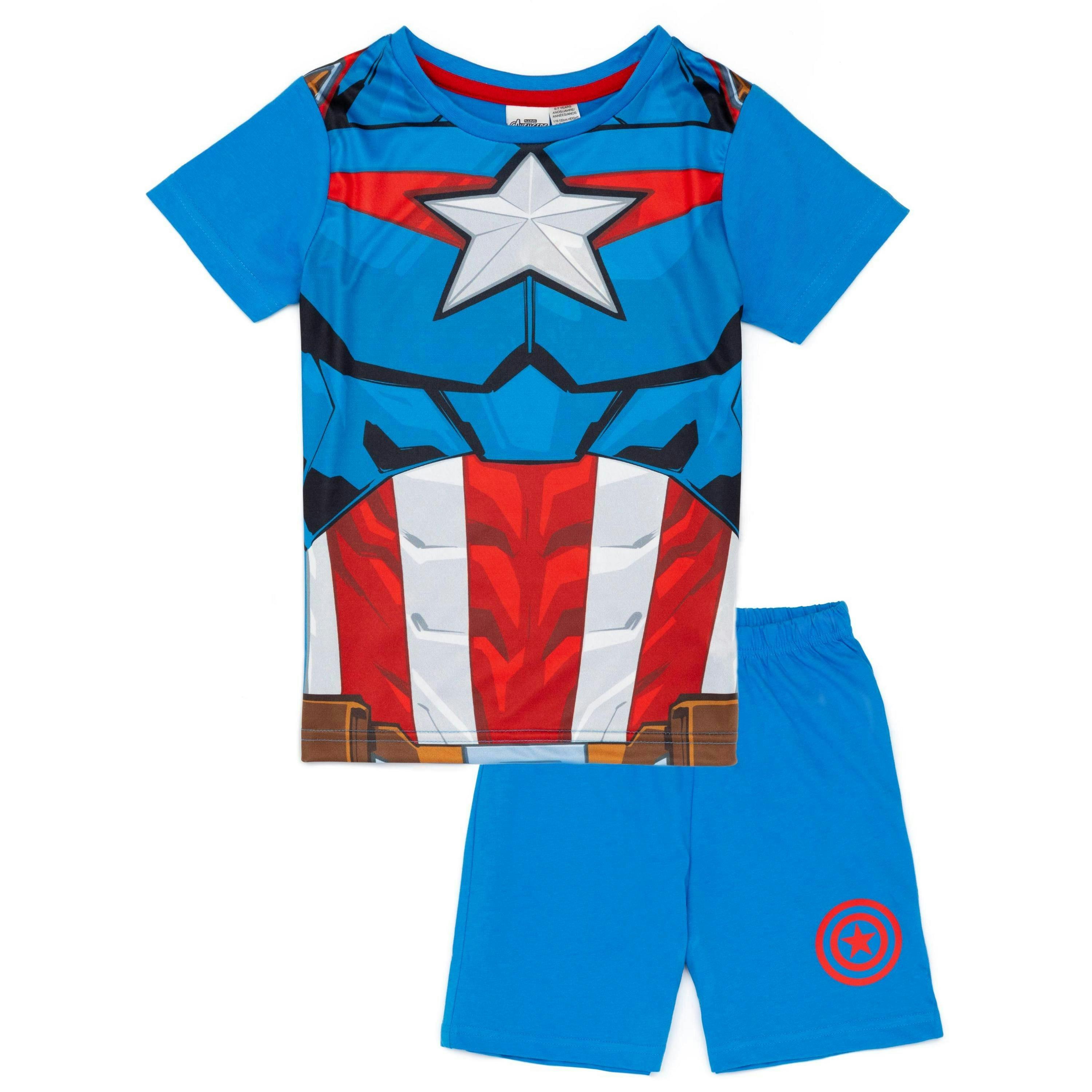 Disney Avengers Boys Blue Captain America Costume Short Sleeve Short Leg Pyjama Set by Vanilla Underground , view 1 of 5