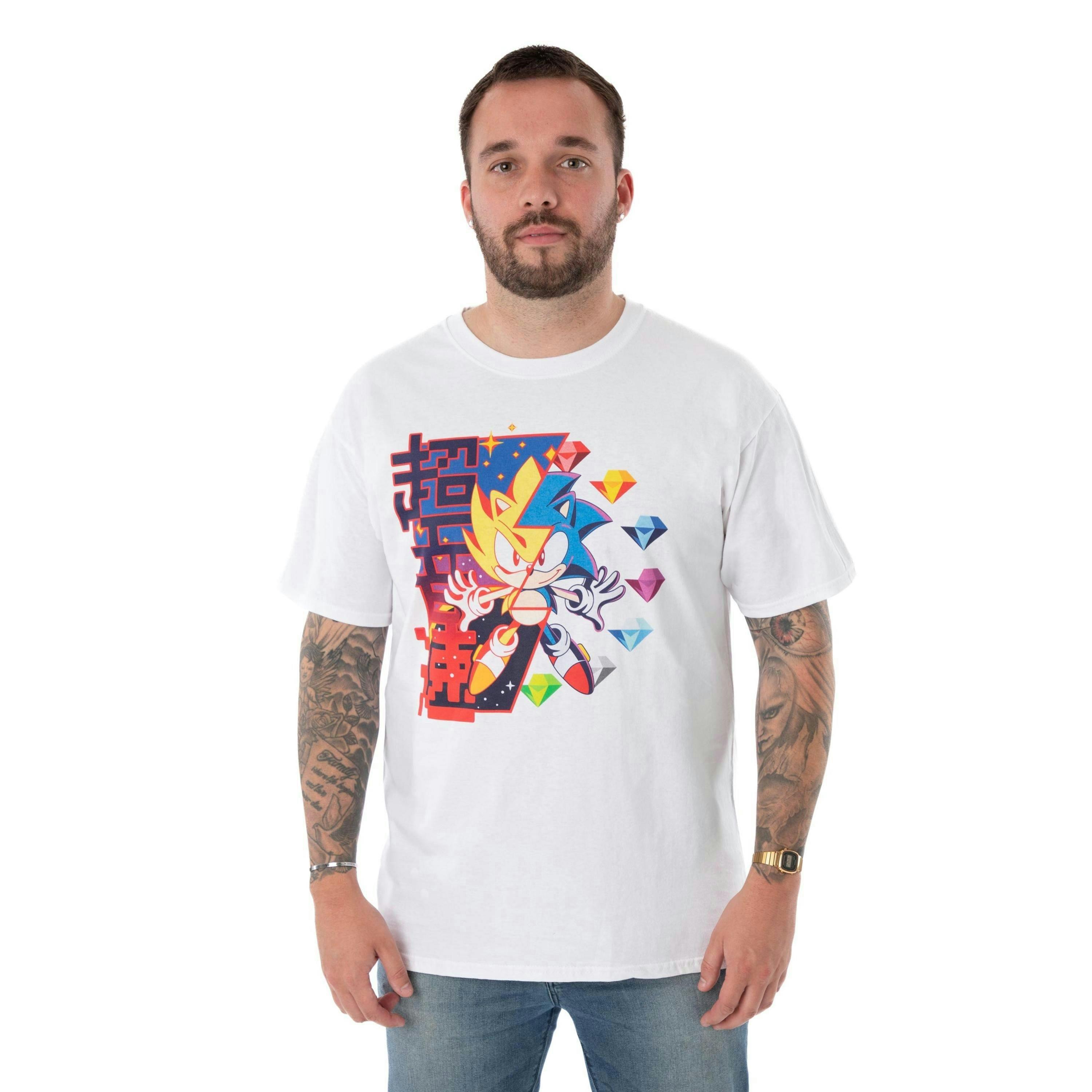 Sonic the Hedgehog Mens White Super Sonic Diamonds Short Sleeved T-Shirt by Vanilla Underground , view 1 of 6