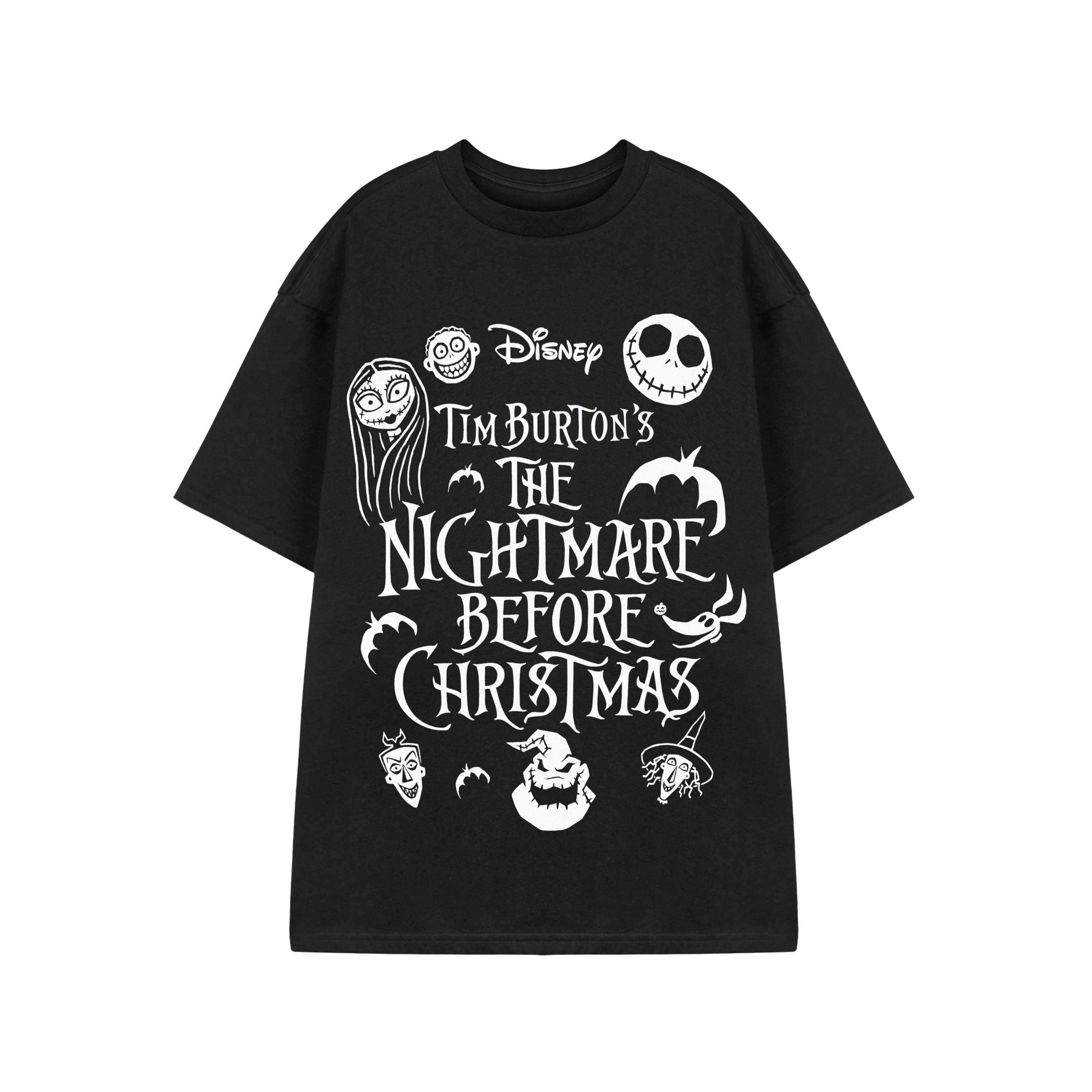Disney The Nightmare Before Christmas Unisex Black Multi Character Short Sleeved T-Shirt by Vanilla Underground , view 1 of 3