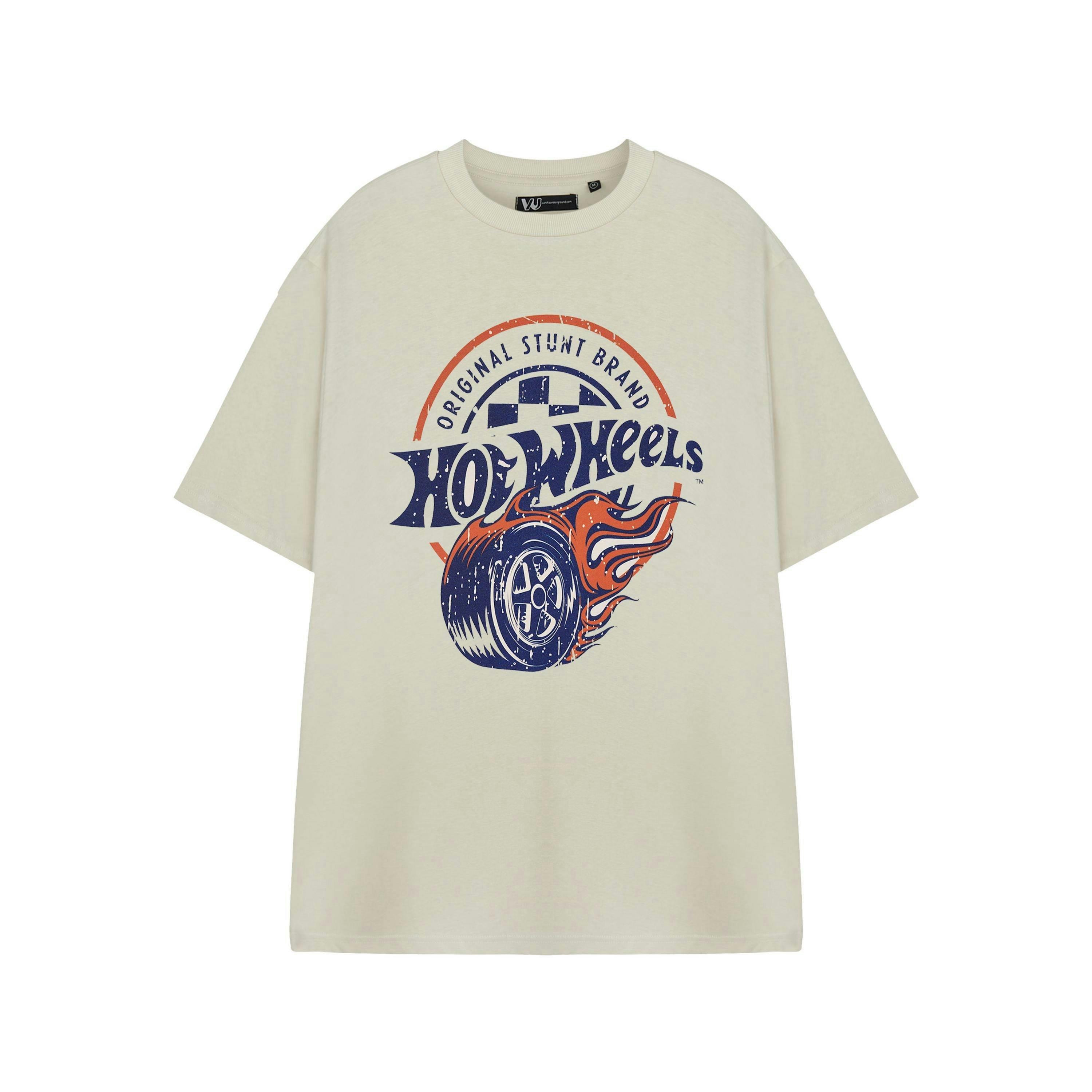 Hot Wheels Mens Beige Original Stunt Brand Short Sleeved T-Shirt by Vanilla Underground , view 1 of 3