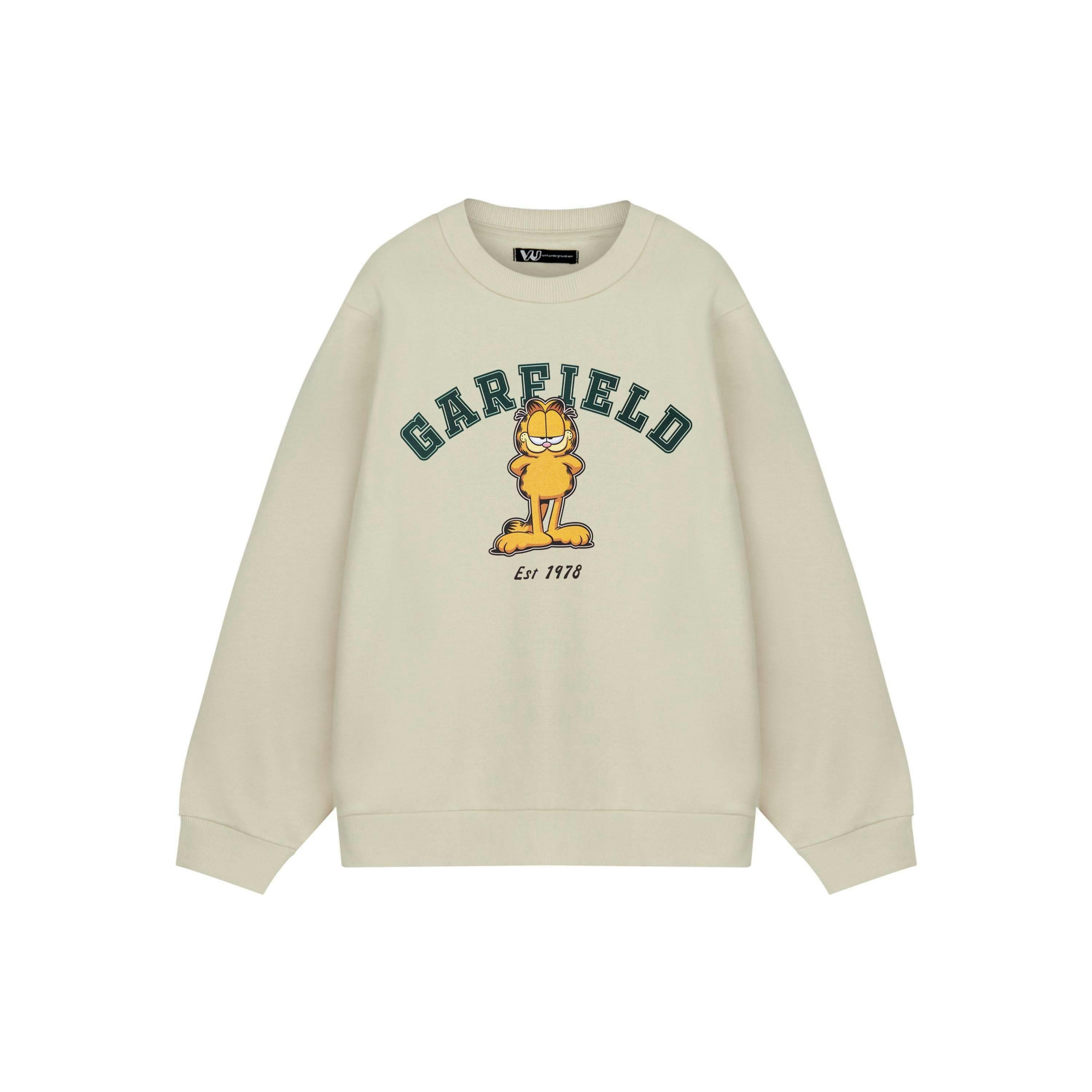 Garfield Unisex Beige College Sweatshirt by Vanilla Underground , view 1 of 3