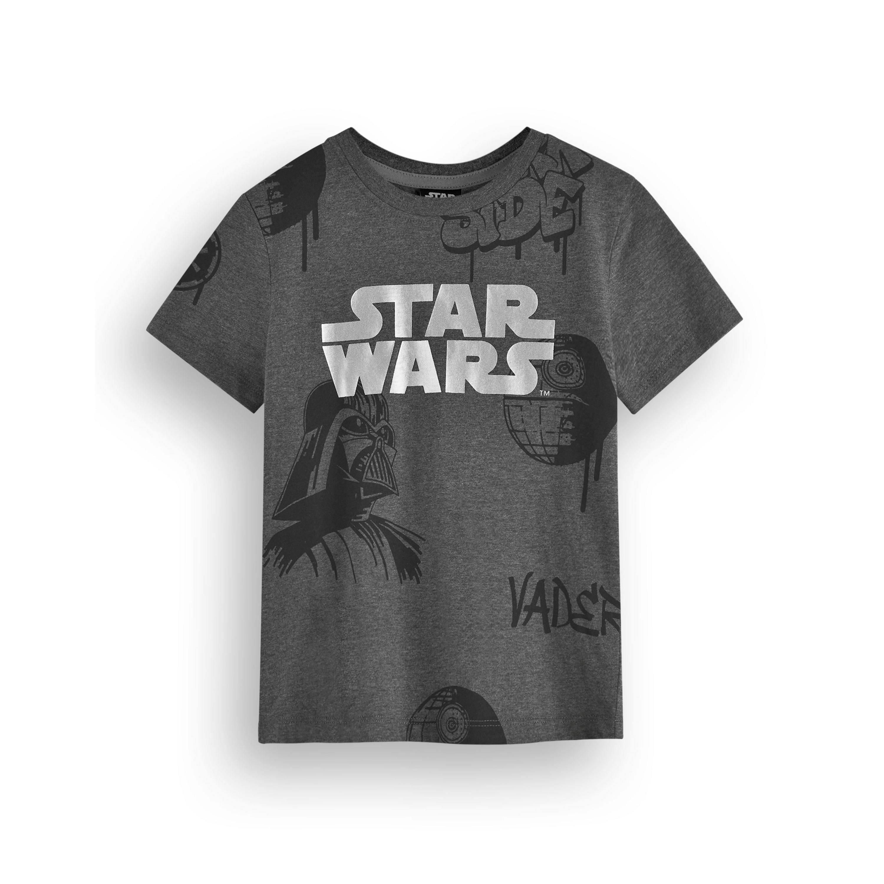 Star Wars Unisex Kids Grey Front Foil Print Short Sleeved T-Shirt by Vanilla Underground , view 1 of 6