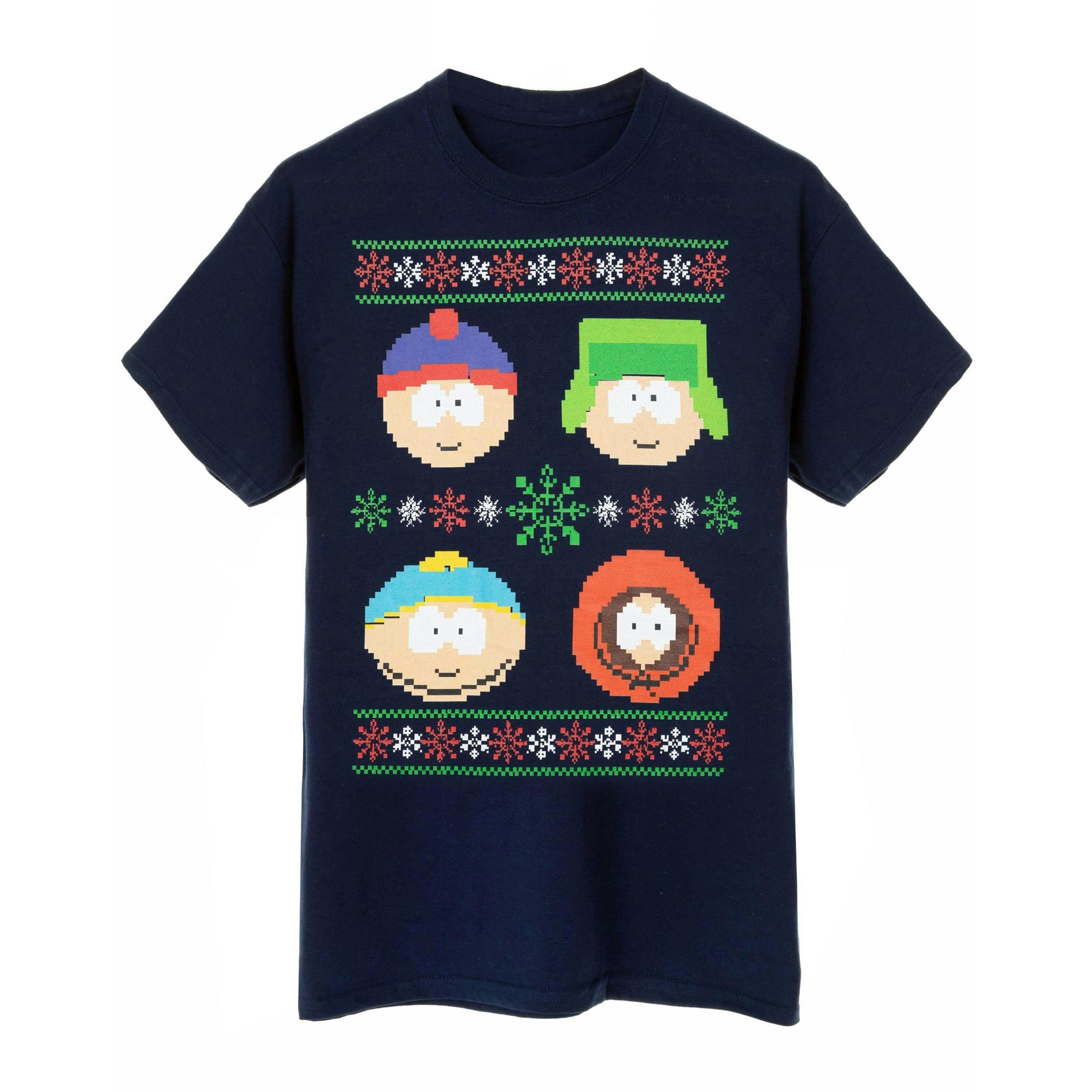 South Park Mens Blue Christmas Fairisle Short Sleeved T-Shirt by Vanilla Underground , view 1 of 6