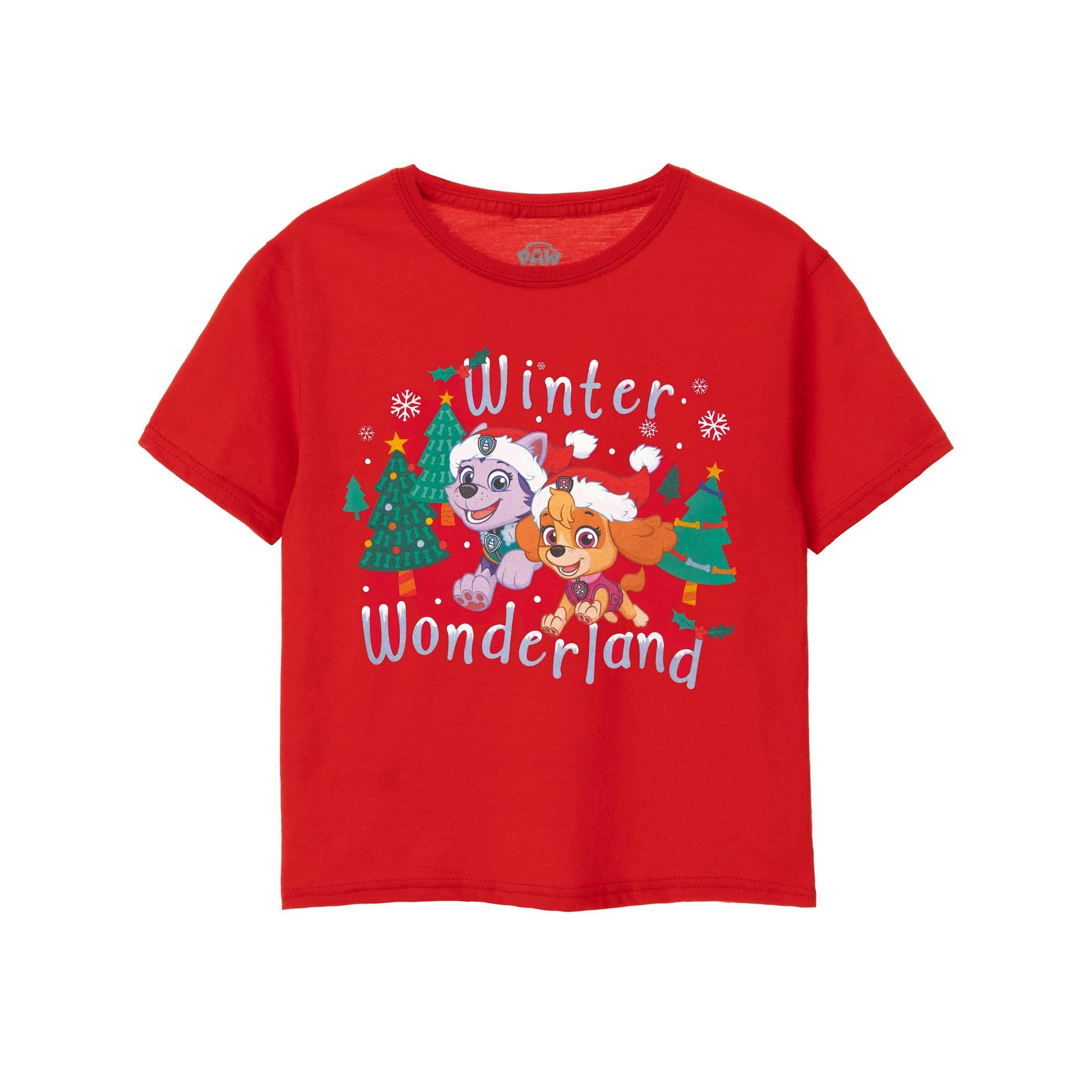 Paw Patrol Girls Red Winter Wonderland Short Sleeved T-Shirt by Vanilla Underground , view 1 of 6