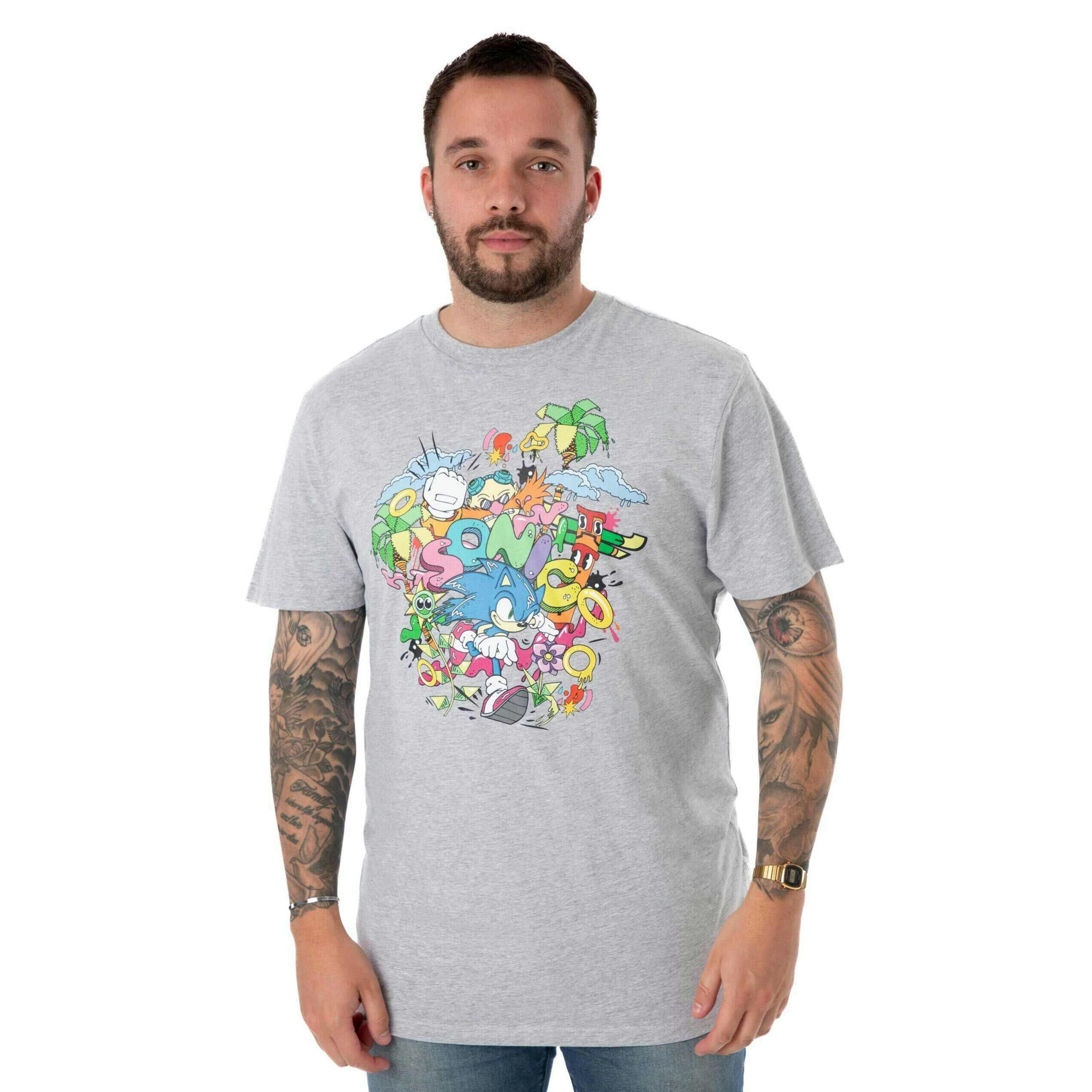 Sonic the Hedgehog Mens Grey Psychedelic Short Sleeved T-Shirt by Vanilla Underground , view 1 of 6