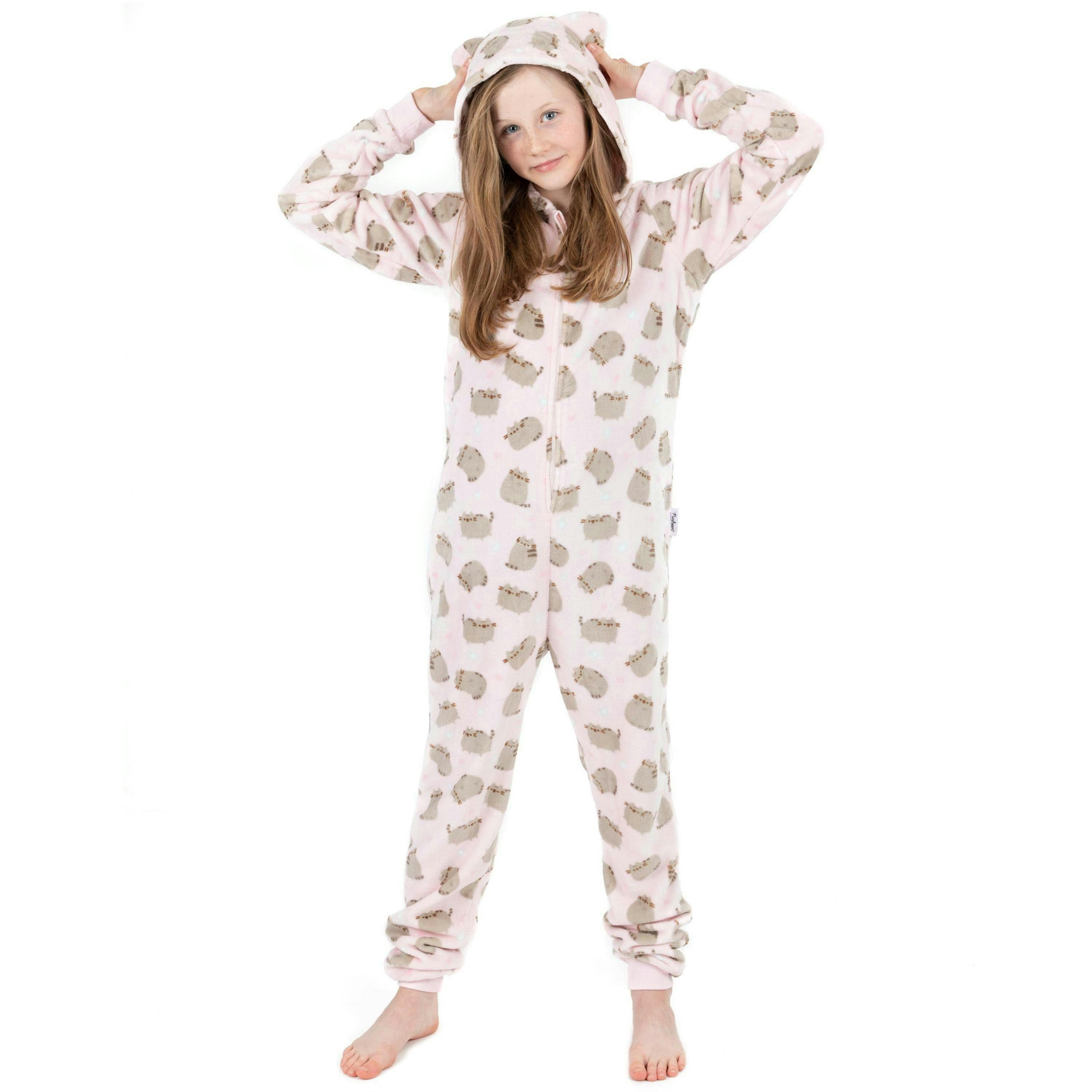 Pusheen Girls Pink All-Over Print With Novelty Ears Onesie by Vanilla Underground , view 1 of 6
