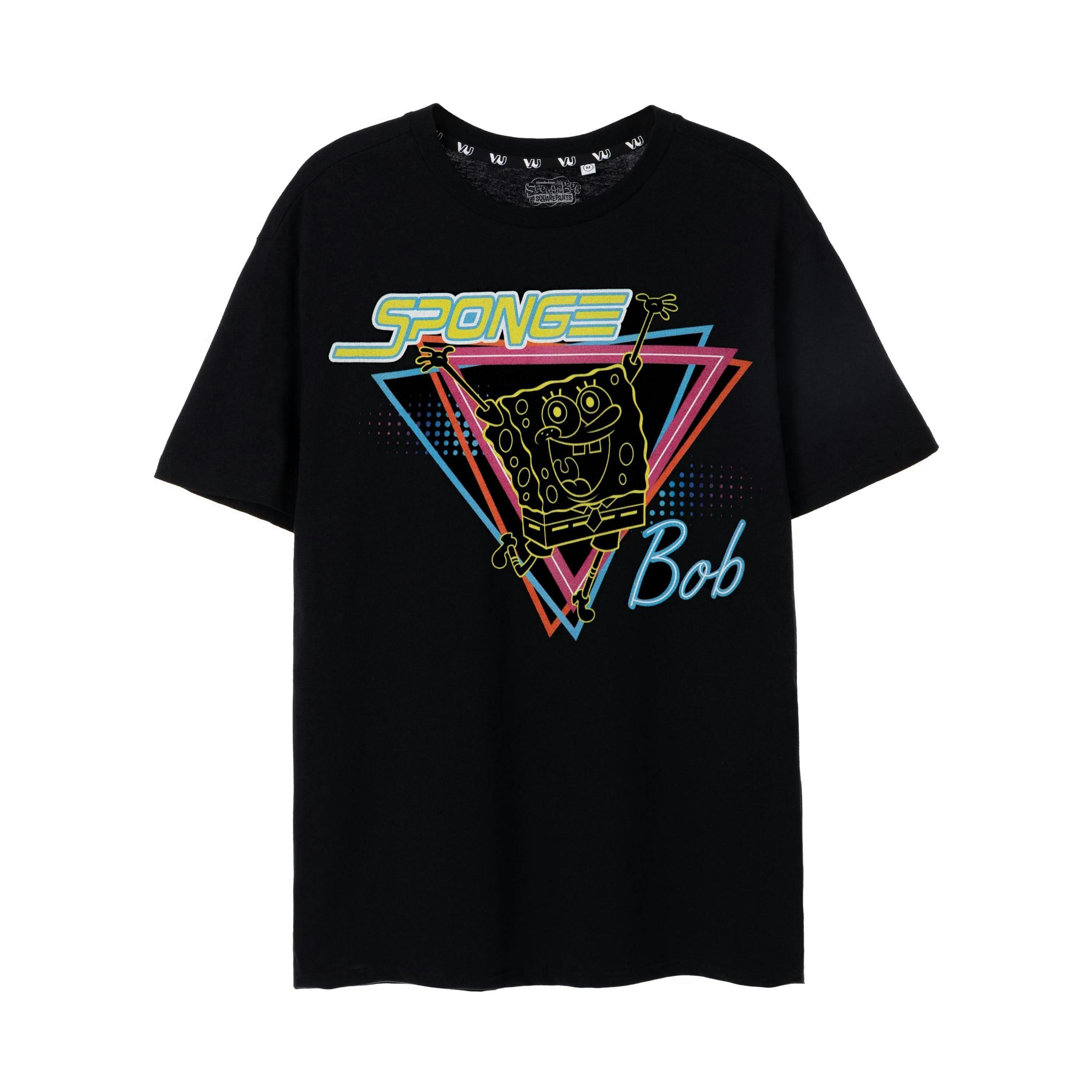 SpongeBob SquarePants Womens Black 80's Neon Short Sleeved T-Shirt by Vanilla Underground , view 1 of 6