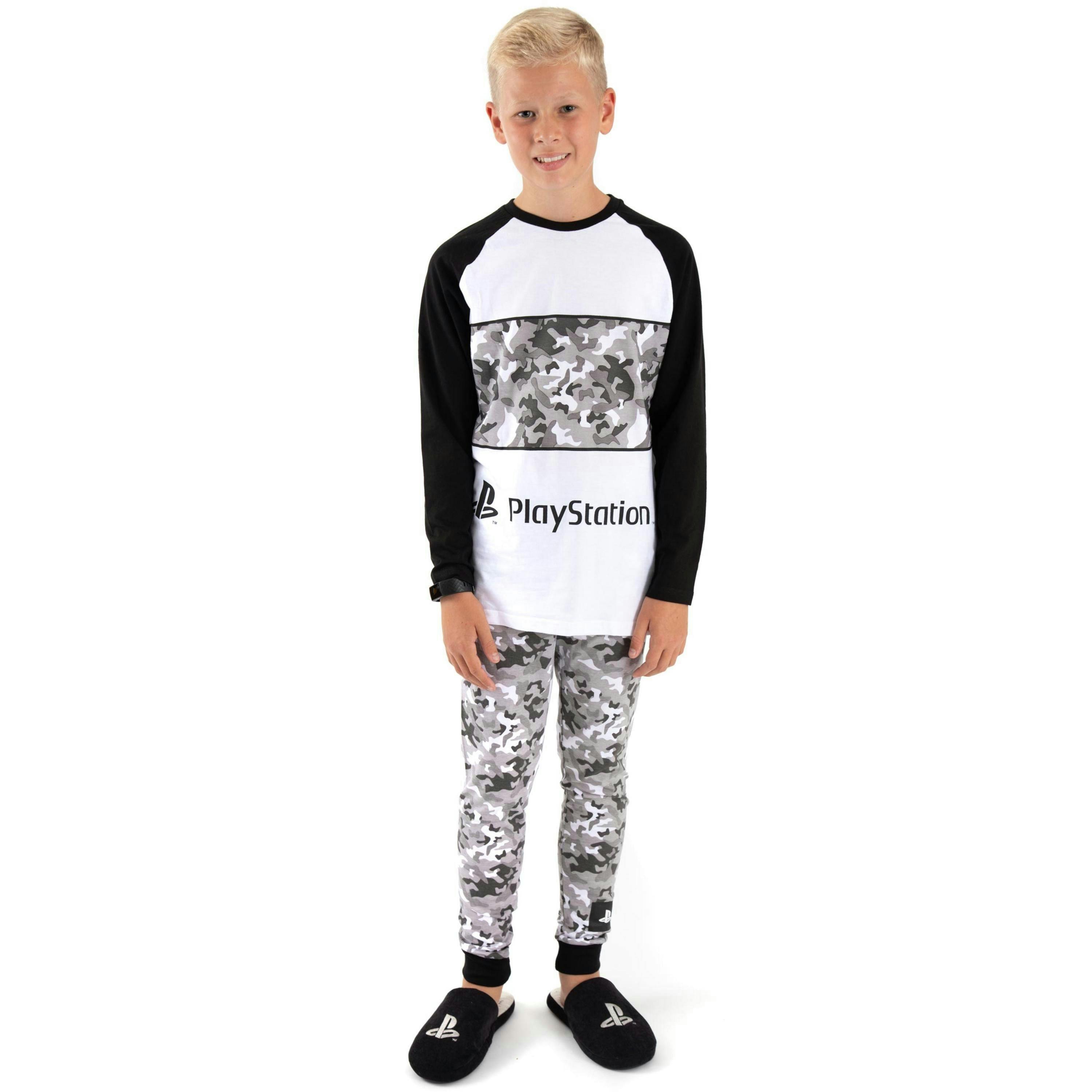 PlayStation Boys Grey Camo Logo Print Short Sleeve Long Leg Pyjama Set [dis] by Vanilla Underground , view 1 of 6