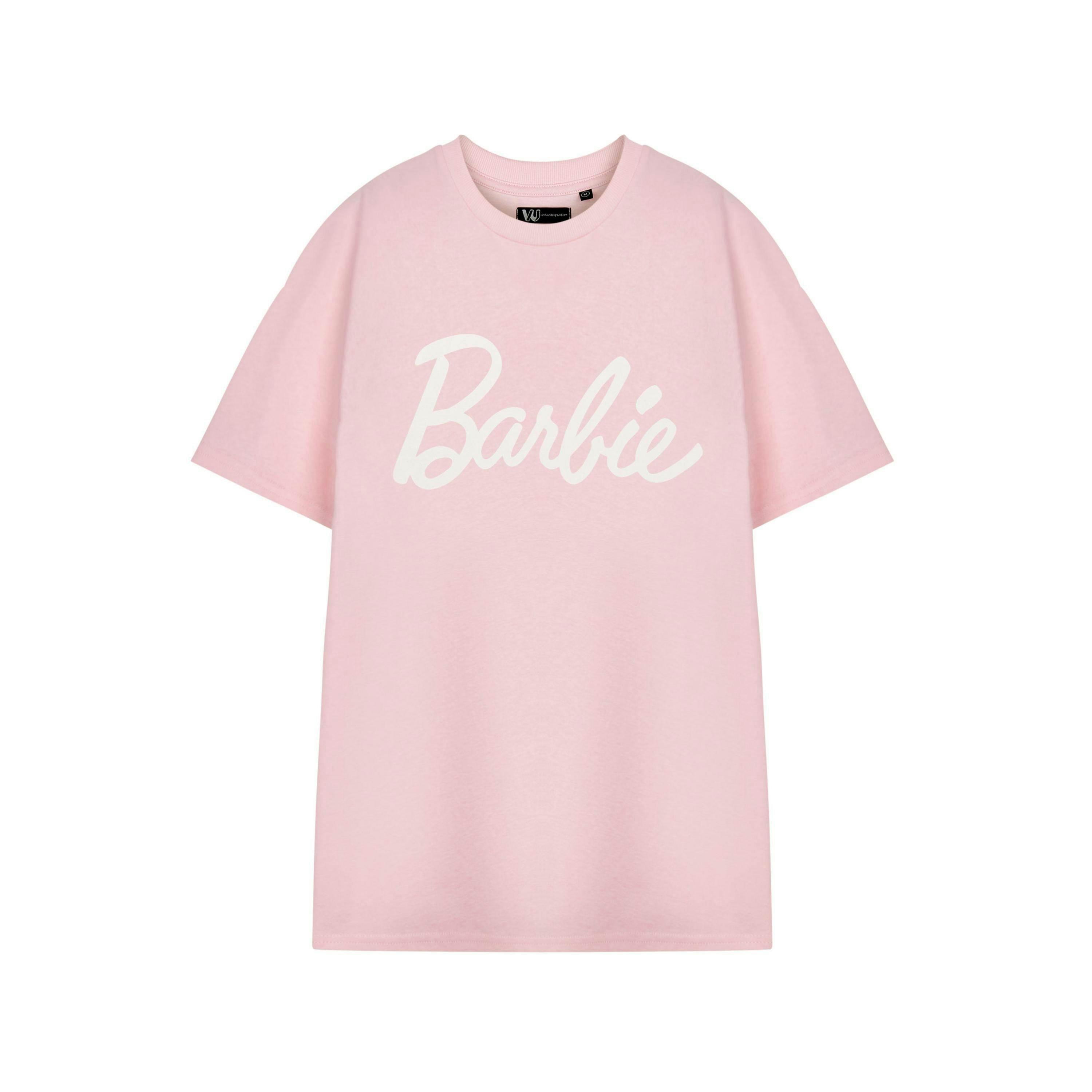 Barbie Womens Pink White Logo Short Sleeved T-Shirt by Vanilla Underground , view 1 of 3