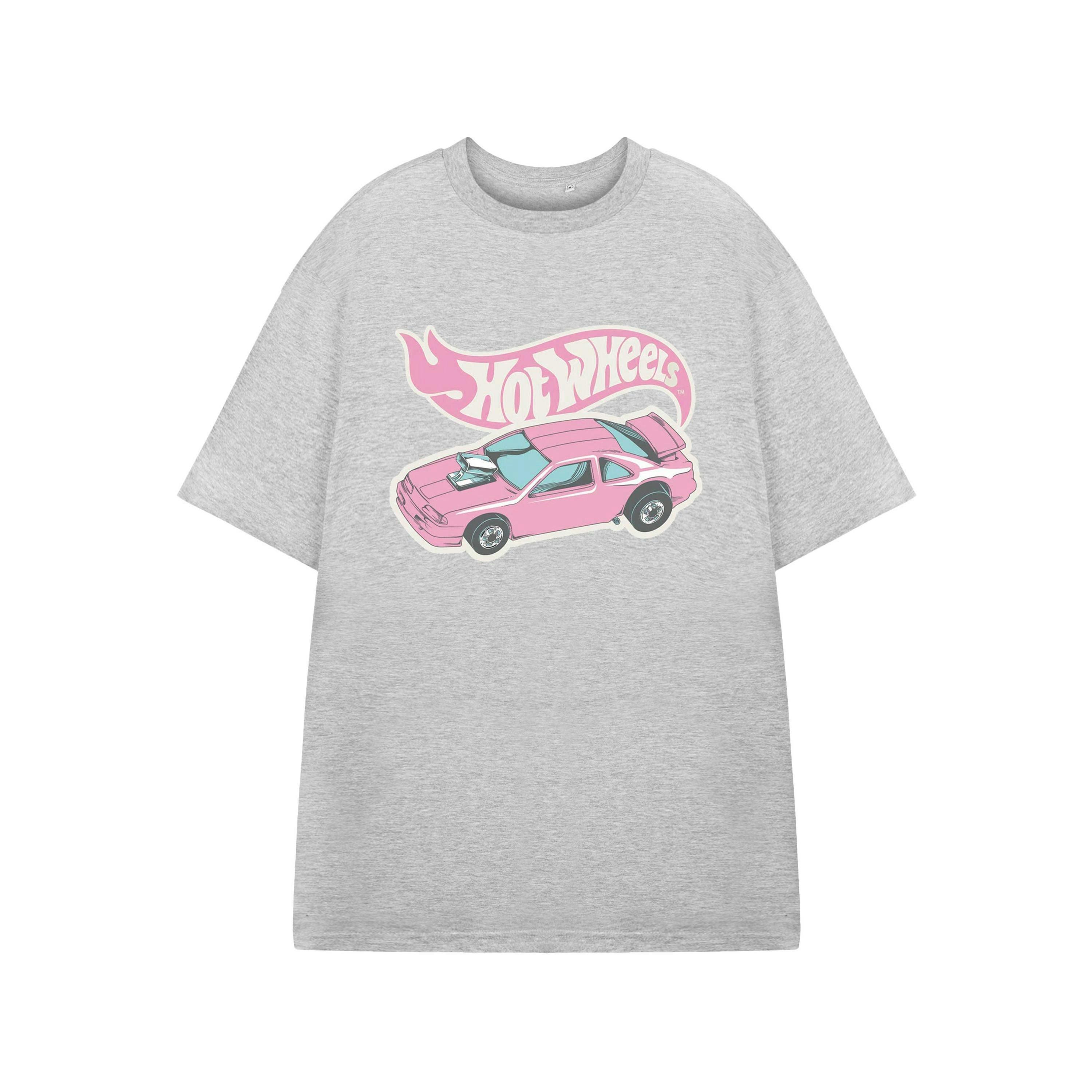 Hot Wheels Womens Grey Pink Car Short Sleeved T-Shirt by Vanilla Underground , view 1 of 3
