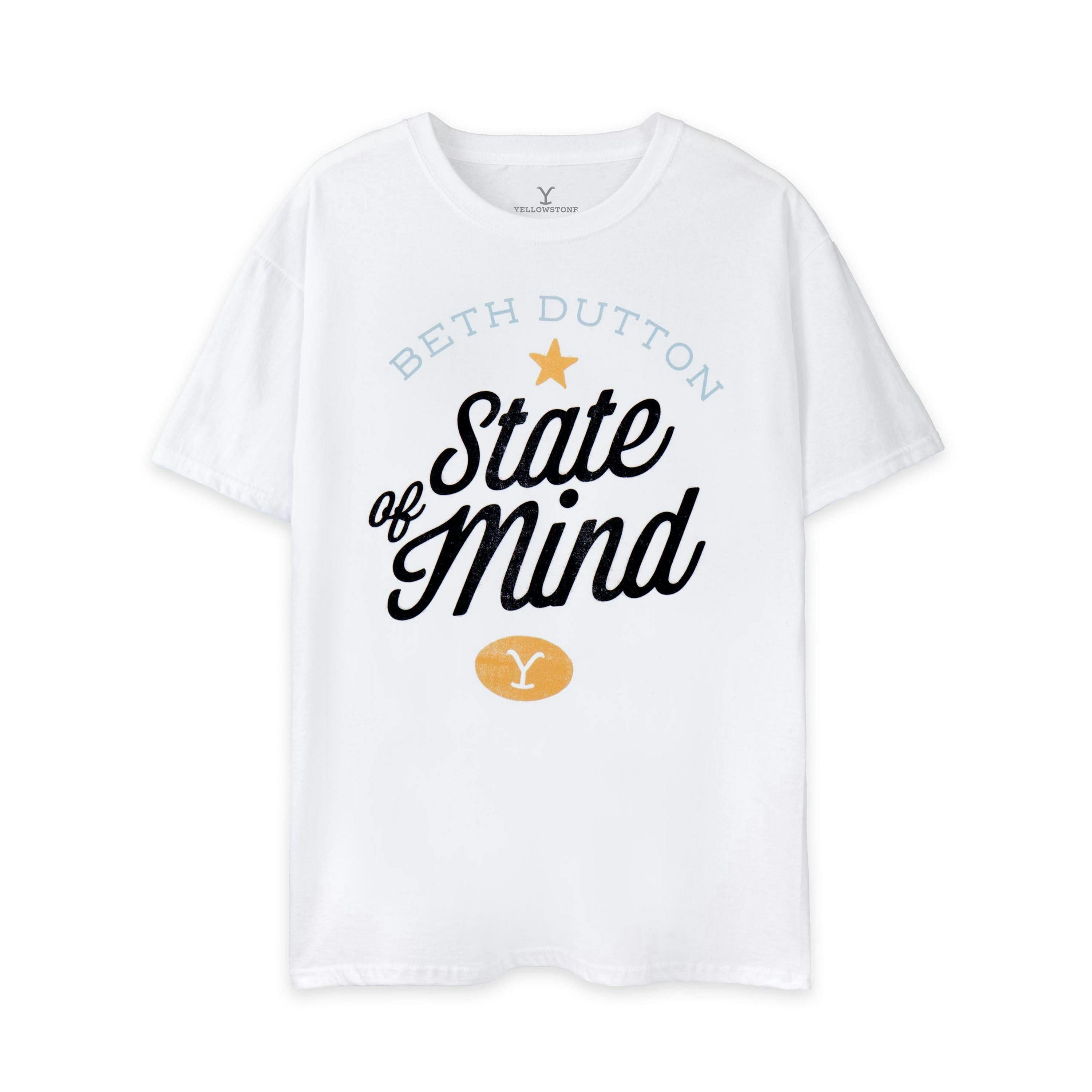 Yellowstone Womens White Beth Dutton State Of Mind Short Sleeved T-Shirt by Vanilla Underground , view 1 of 6