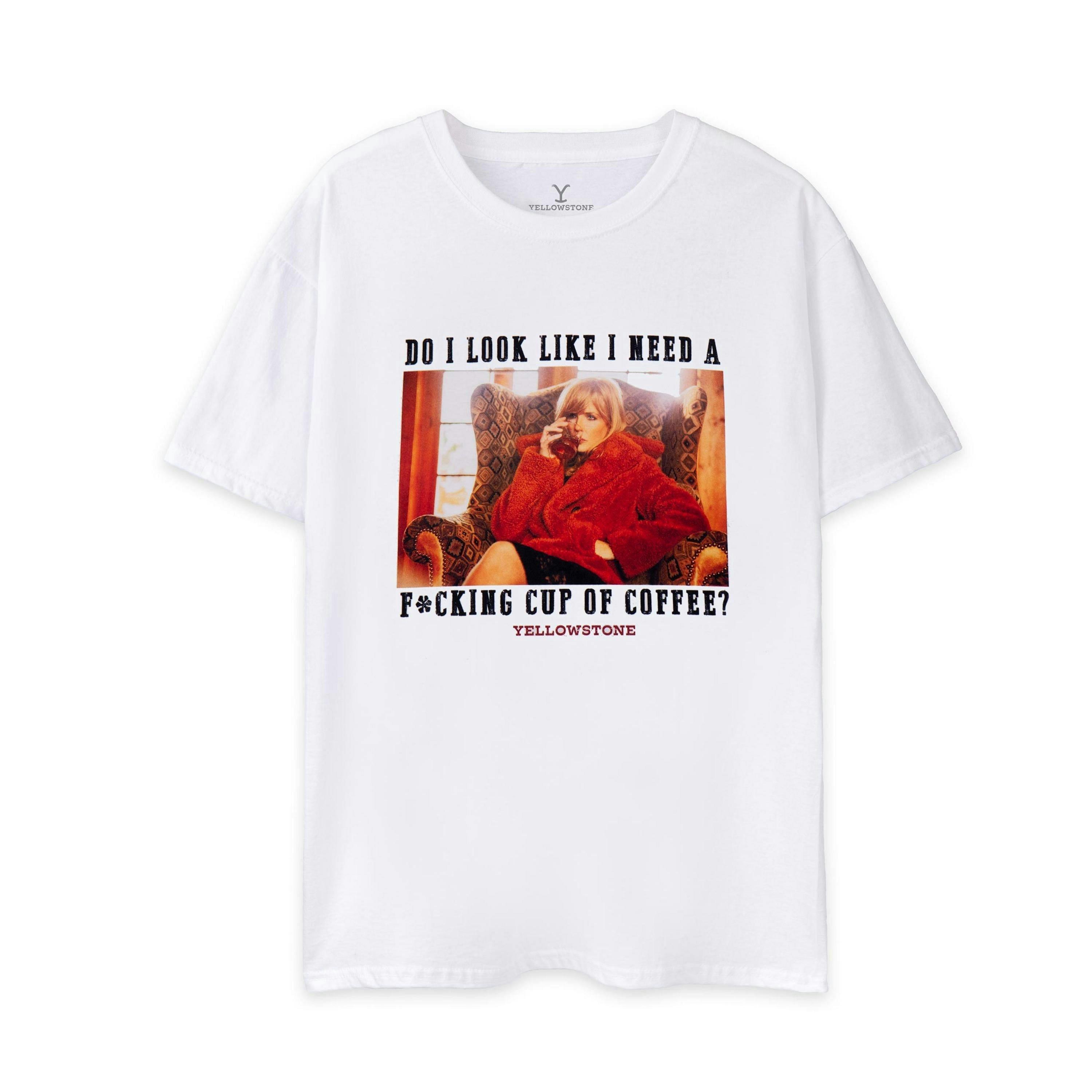 Yellowstone Womens White Beth Dutton Coffee Short Sleeved T-Shirt by Vanilla Underground , view 1 of 6