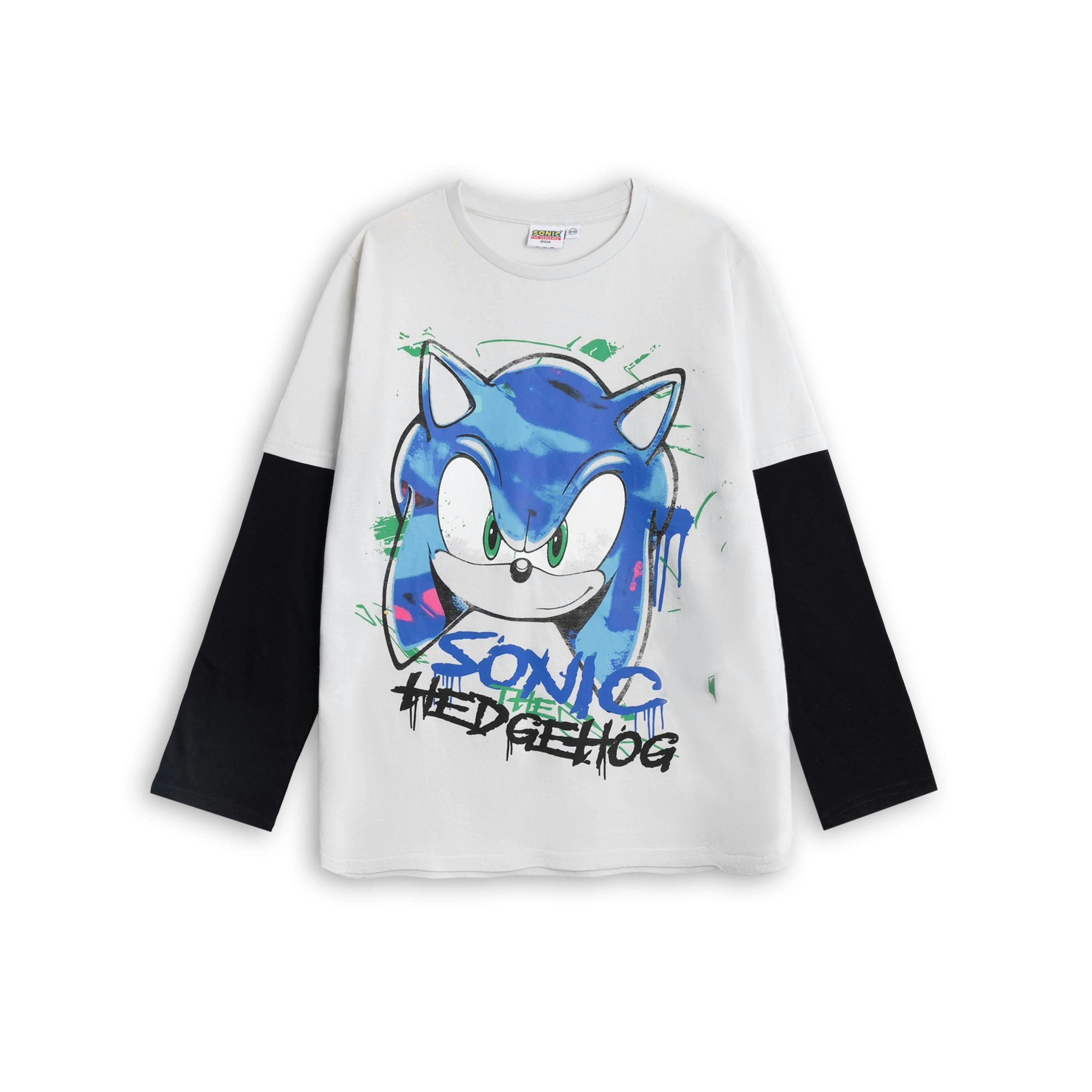 Sonic the Hedgehog Unisex Kids Grey Graffiti Long Sleeved T-Shirt by Vanilla Underground , view 1 of 6