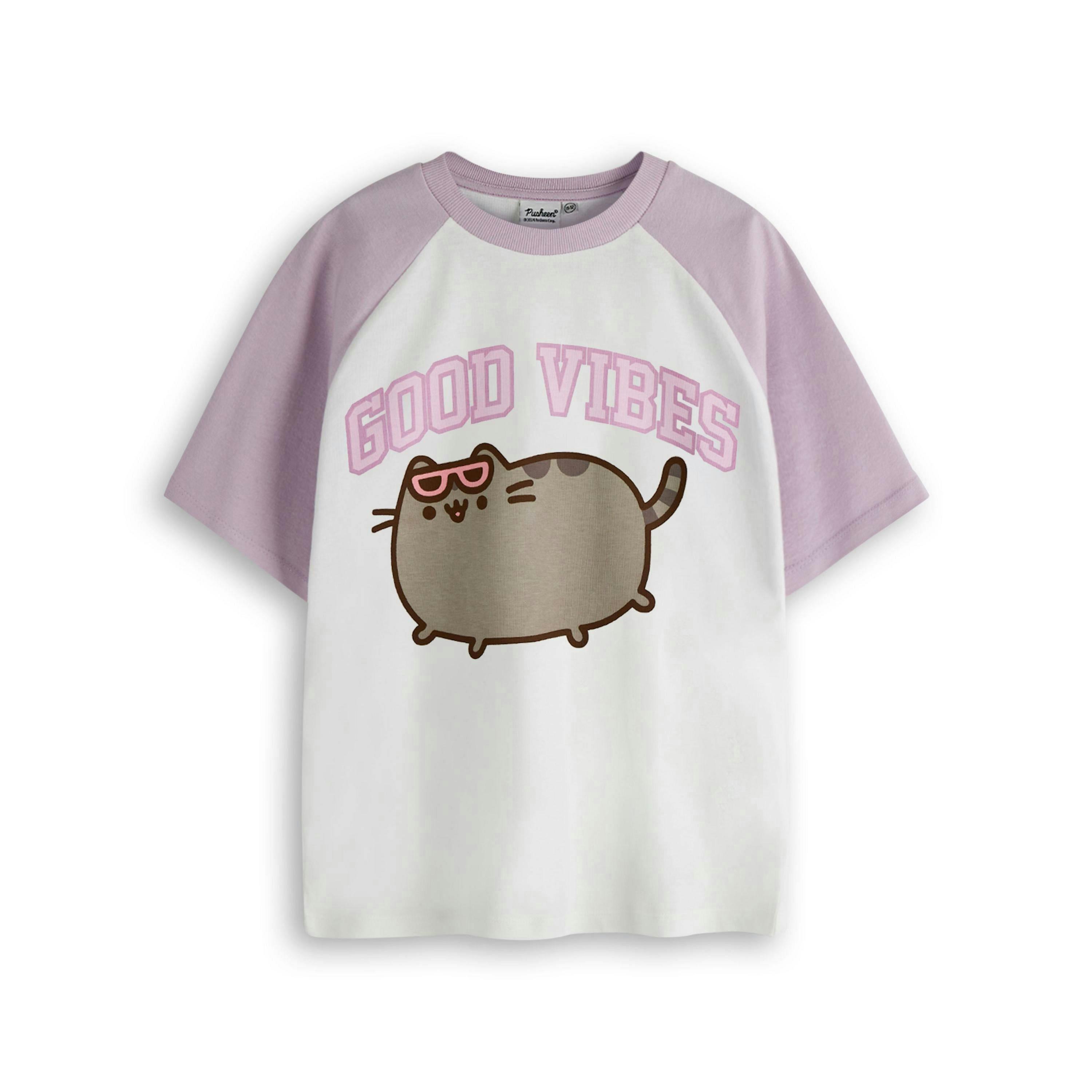 Pusheen Girls White Good Vibes Short Sleeved T-Shirt by Vanilla Underground , view 1 of 6