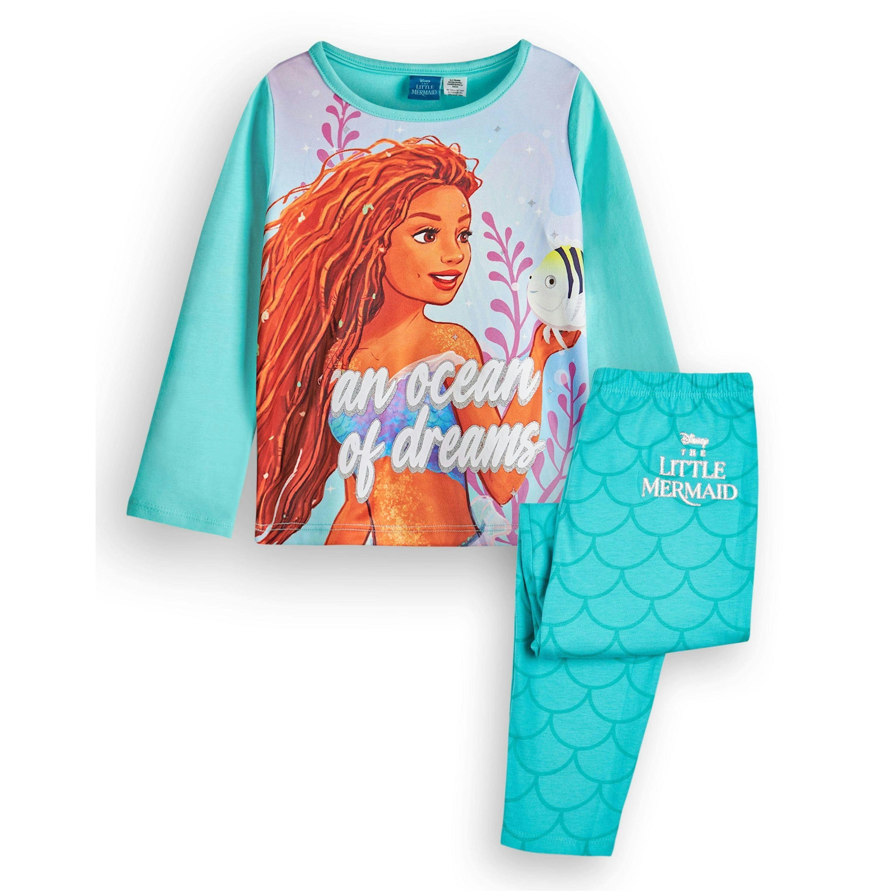 Disney Girls Blue The Little Mermaid Long Sleeve Long Leg Pyjama Set by Vanilla Underground , view 1 of 6