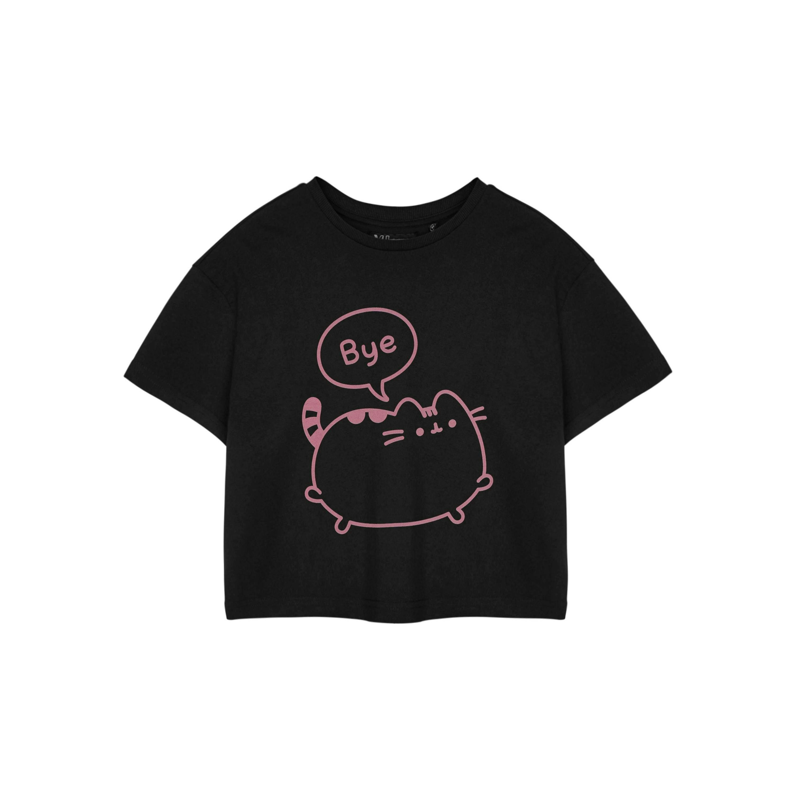 Pusheen Womens Black Bye Cropped Short Sleeved T-Shirt by Vanilla Underground , view 1 of 5