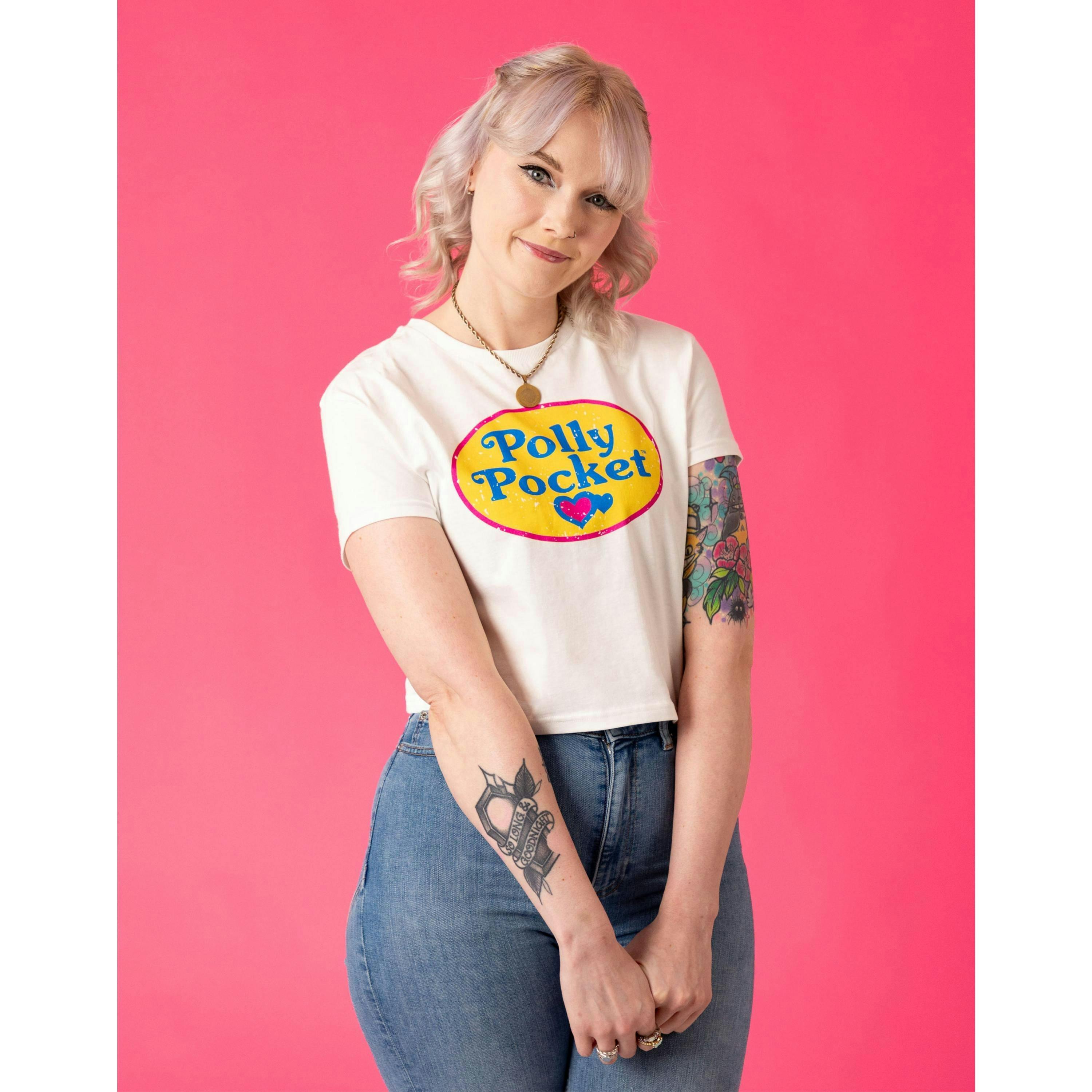 Polly Pocket Womens White Retro Logo Cropped Short Sleeved T-Shirt by Vanilla Underground , view 1 of 3