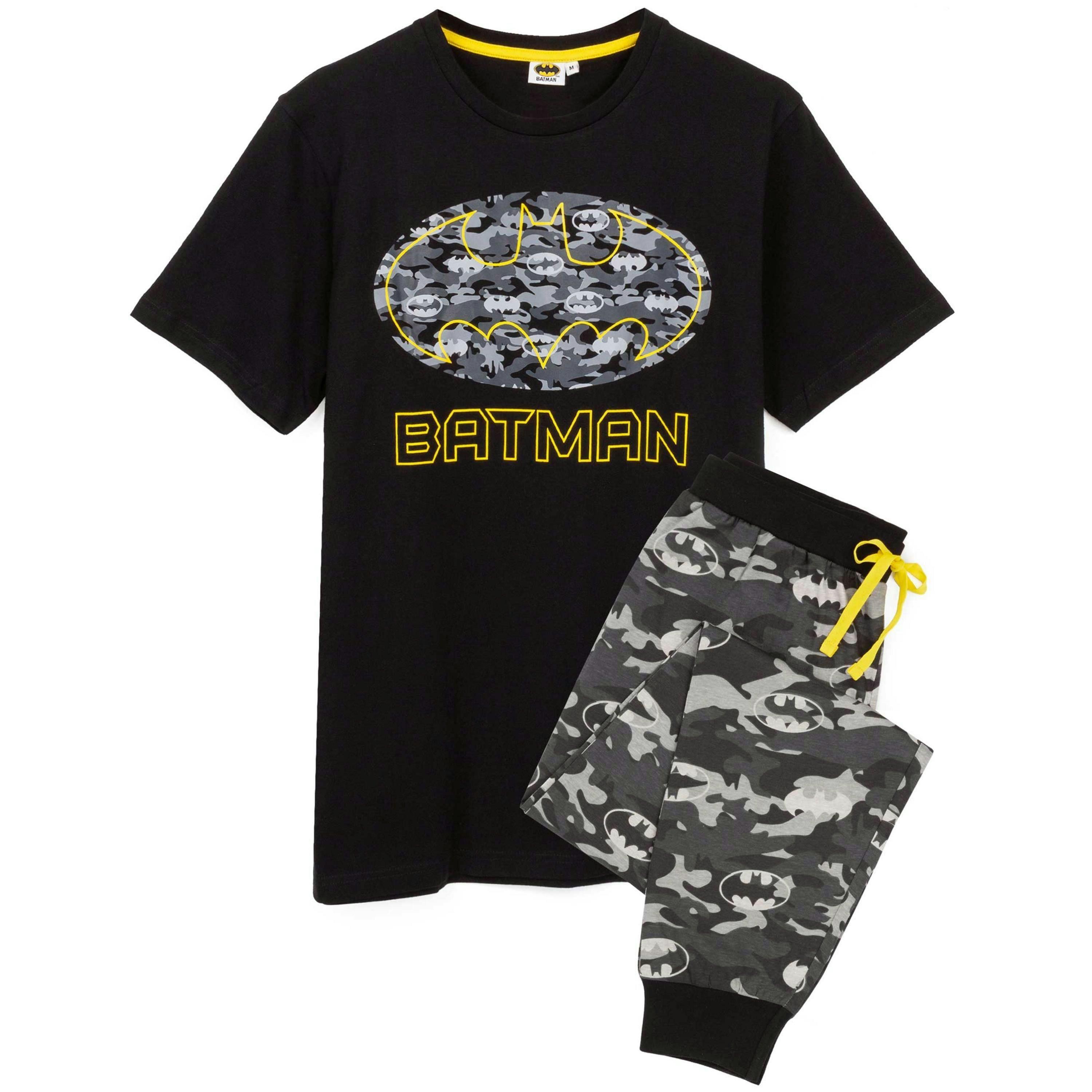 DC Comics Mens Black Camo Logo Short Sleeve Long Leg Pyjama Set by Vanilla Underground , view 1 of 5