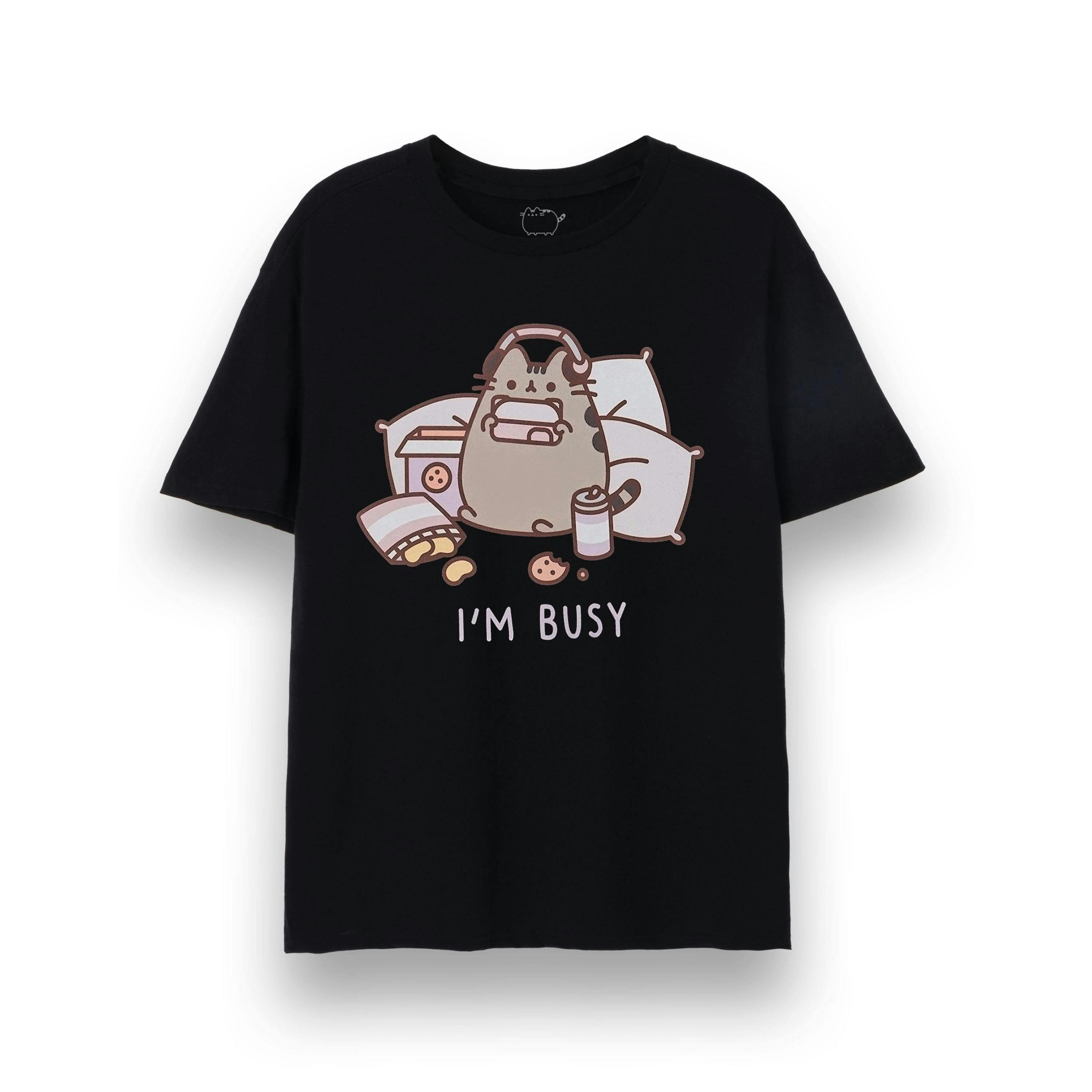 Pusheen Unisex Black I'm Busy Short Sleeved T-Shirt by Vanilla Underground , view 1 of 6