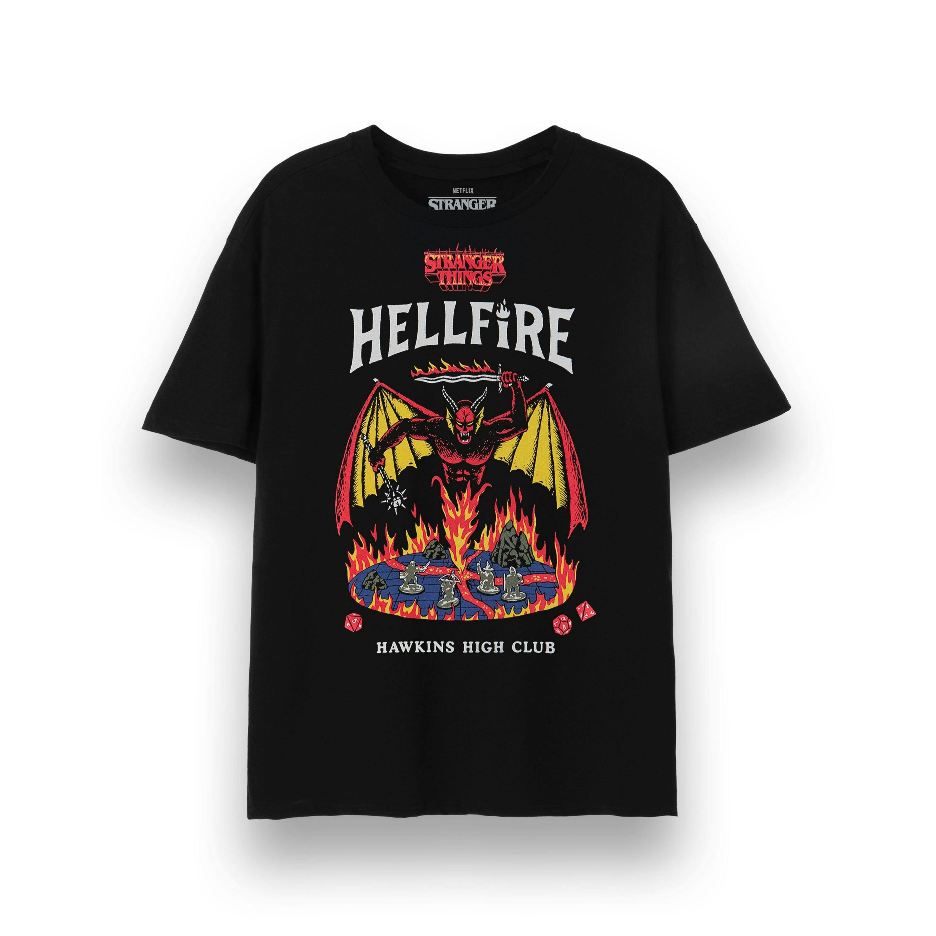 Stranger Things Unisex Black Hellfire Short Sleeved T-Shirt by Vanilla Underground , view 1 of 4