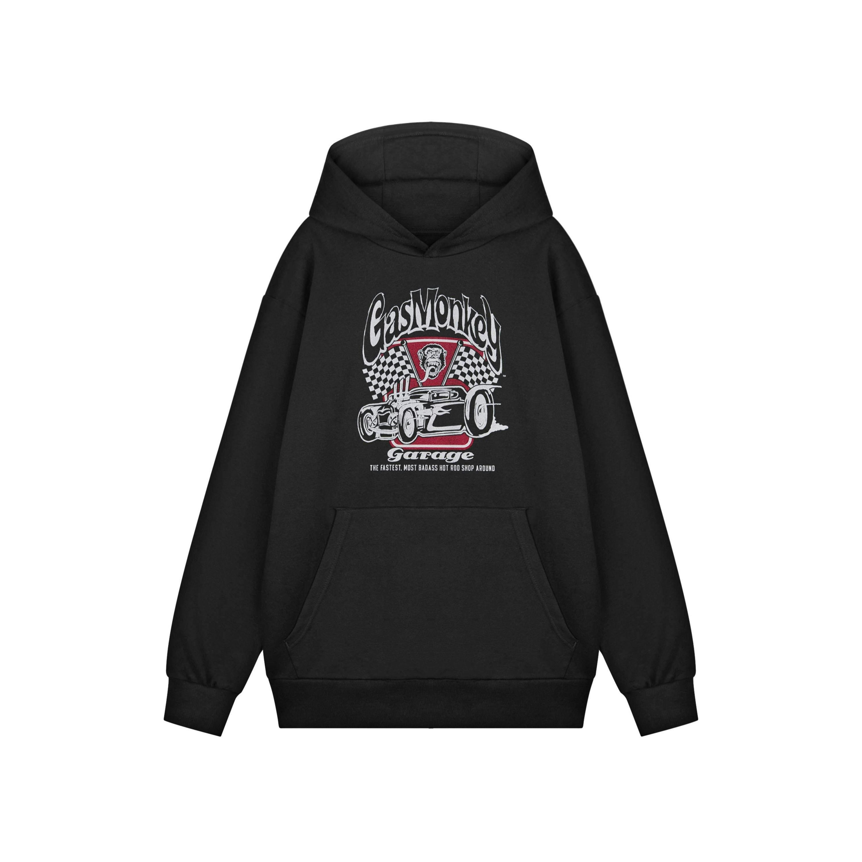 Gas Monkey Garage Mens Black Garage Flags Hoodie by Vanilla Underground , view 1 of 6