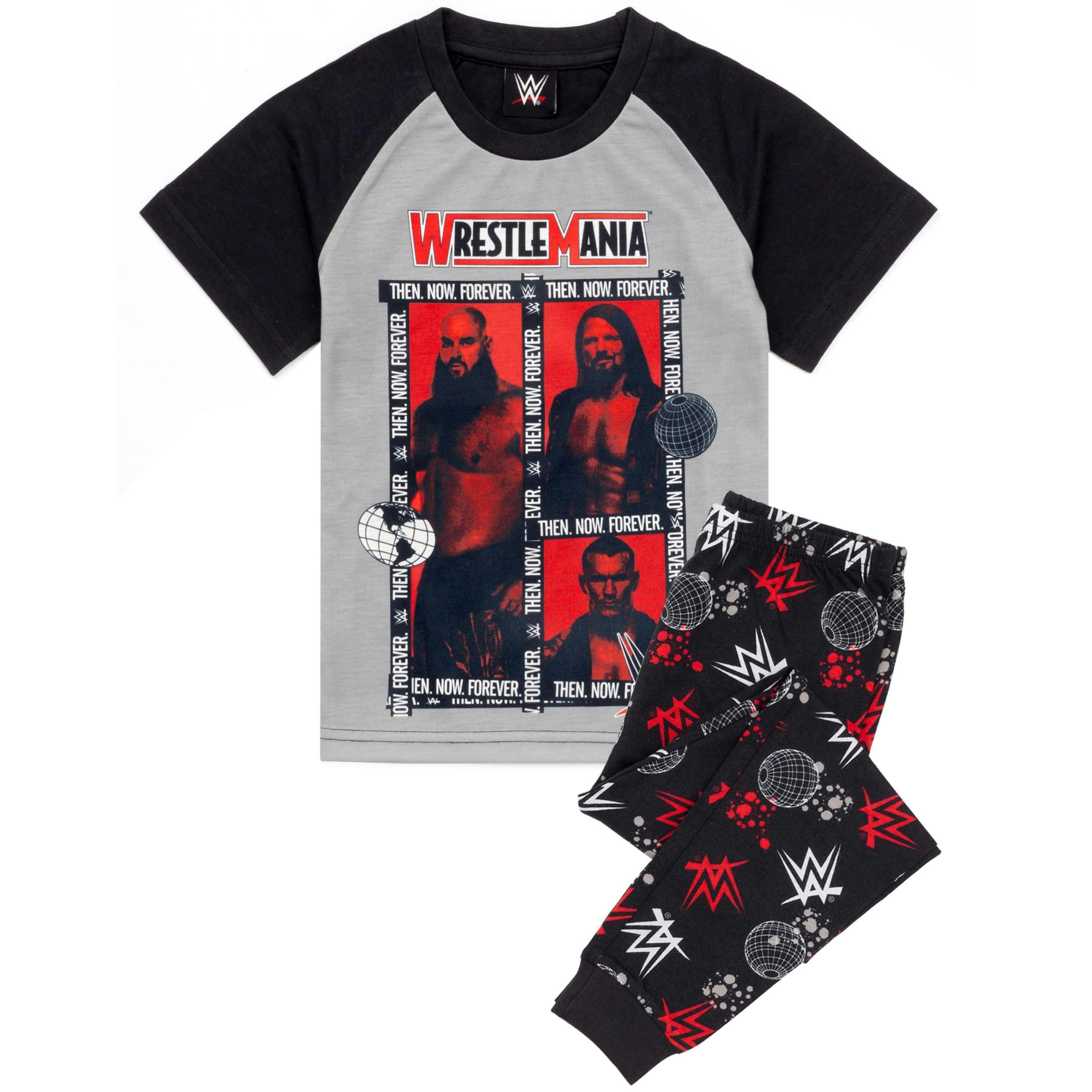 WWE Boys Grey Wrestlers Photographic Print Short Sleeve Long Leg Pyjama Set by Vanilla Underground , view 1 of 6