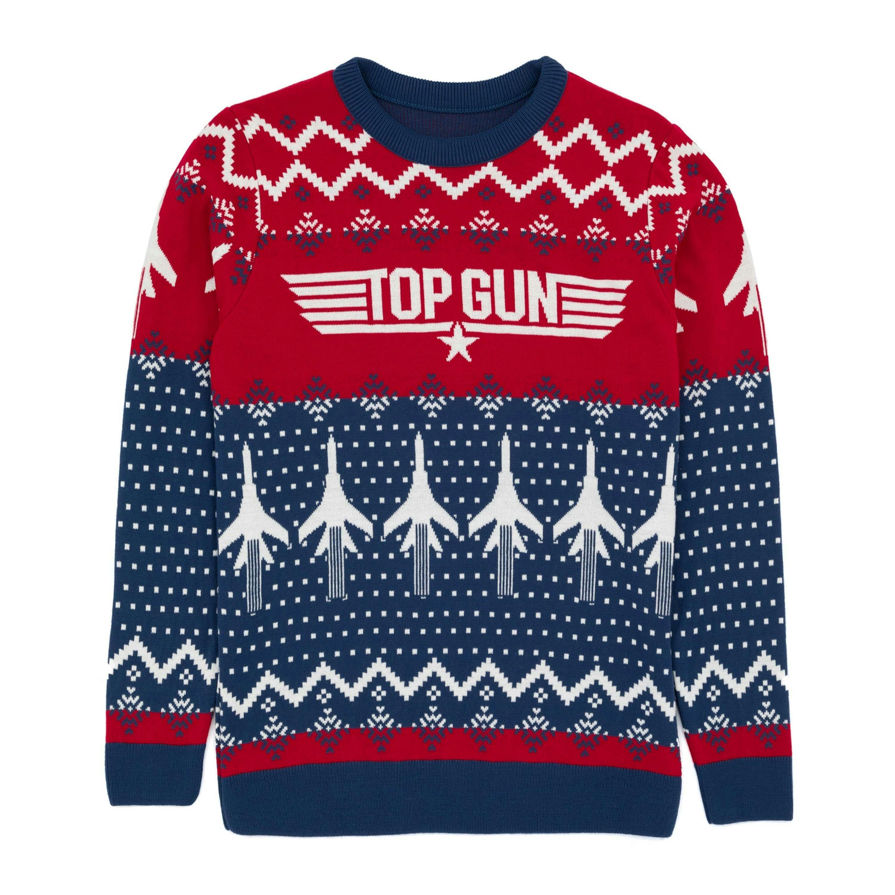 Top Gun Mens Blue Knitted Christmas Jumper Jumper by Vanilla Underground , view 1 of 5