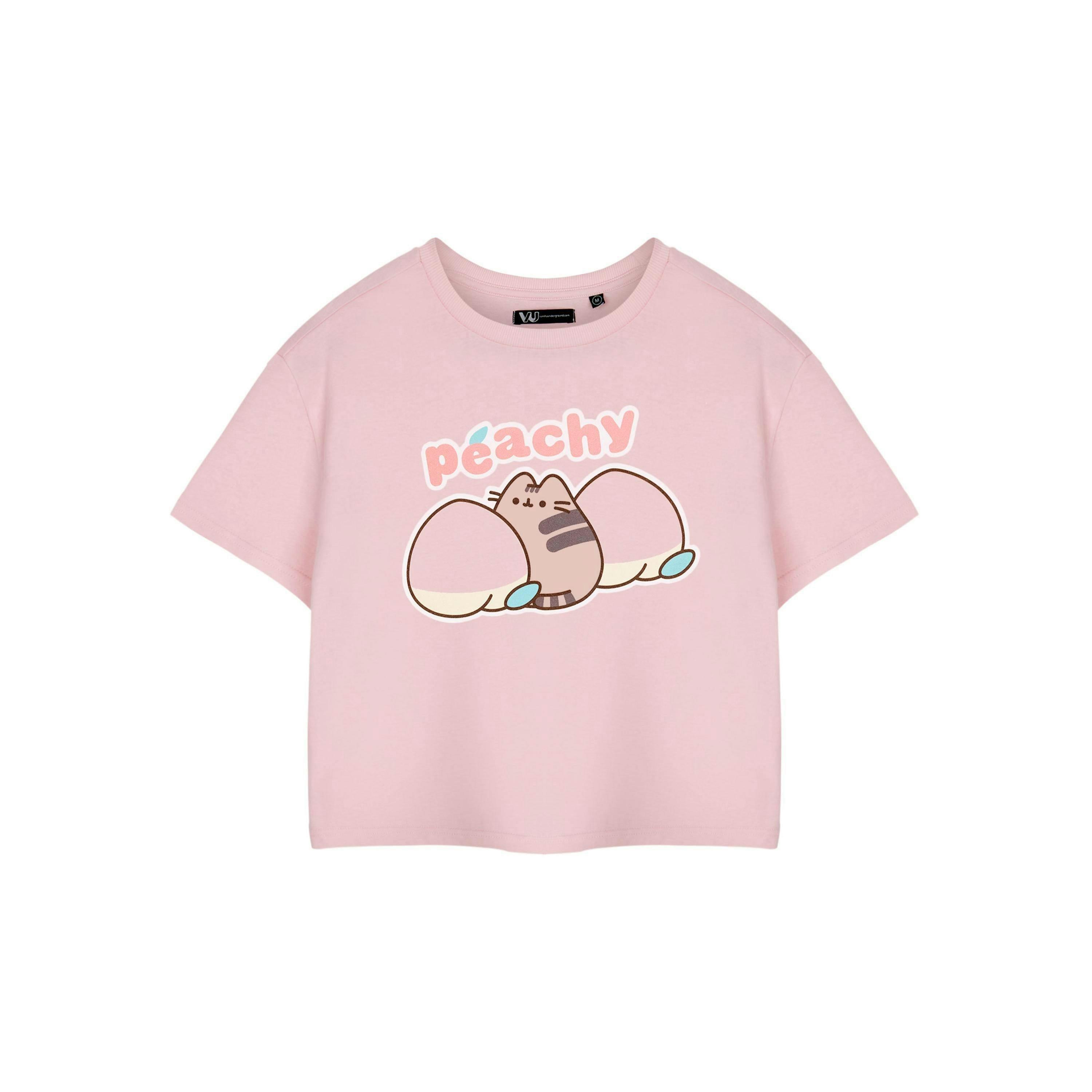 Pusheen Womens Pink Peachy Cropped Short Sleeved T-Shirt by Vanilla Underground , view 1 of 3