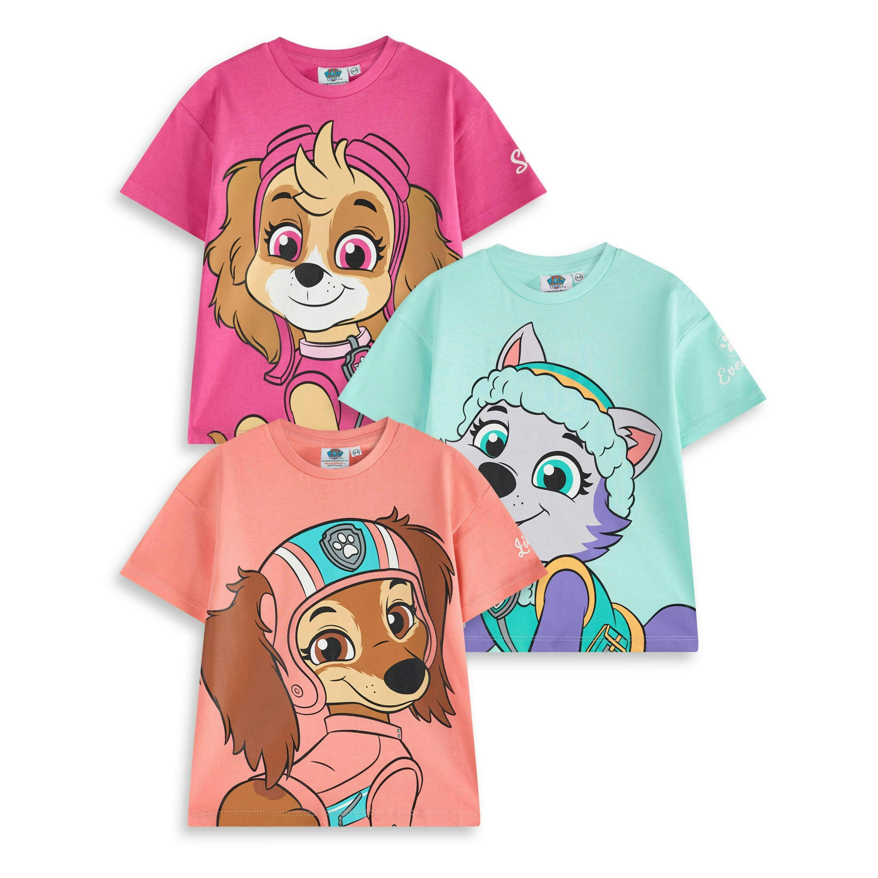 Paw Patrol Girls Multicoloured Skye, Everest & Liberty Multi-Pack of 3 Short-Sleeved T-Shirts by Vanilla Underground , view 1 of 6