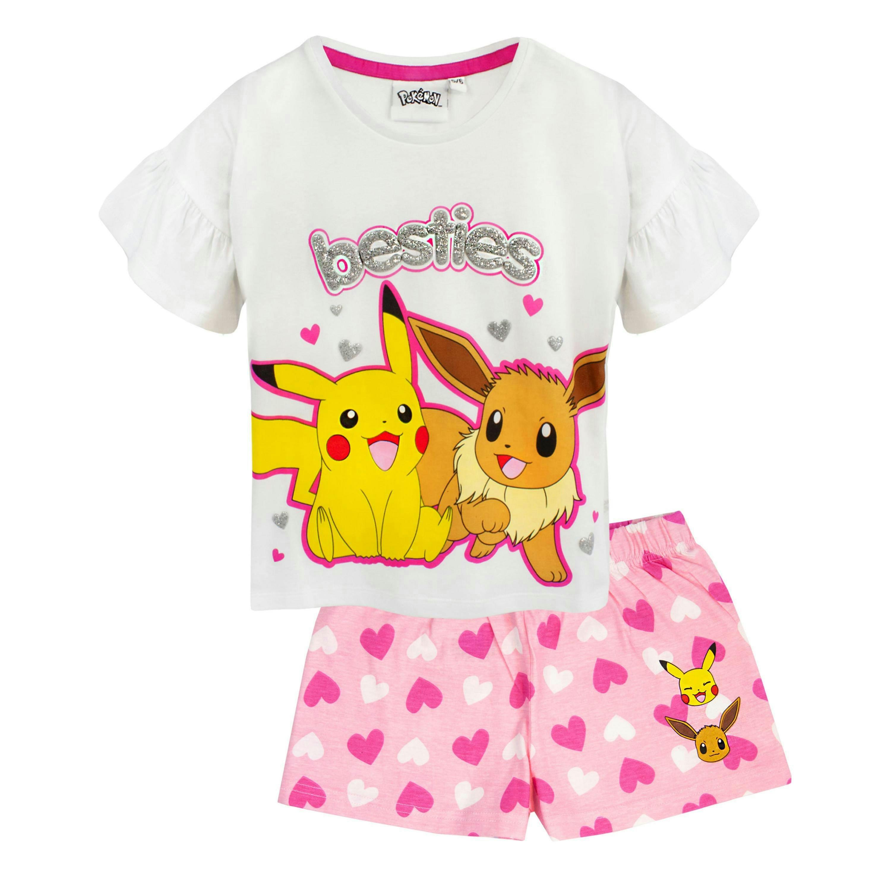 Pokemon Unisex Kids White Pikachu, Eeevee Short Sleeve Short Leg Pyjama Set by Vanilla Underground , view 1 of 4