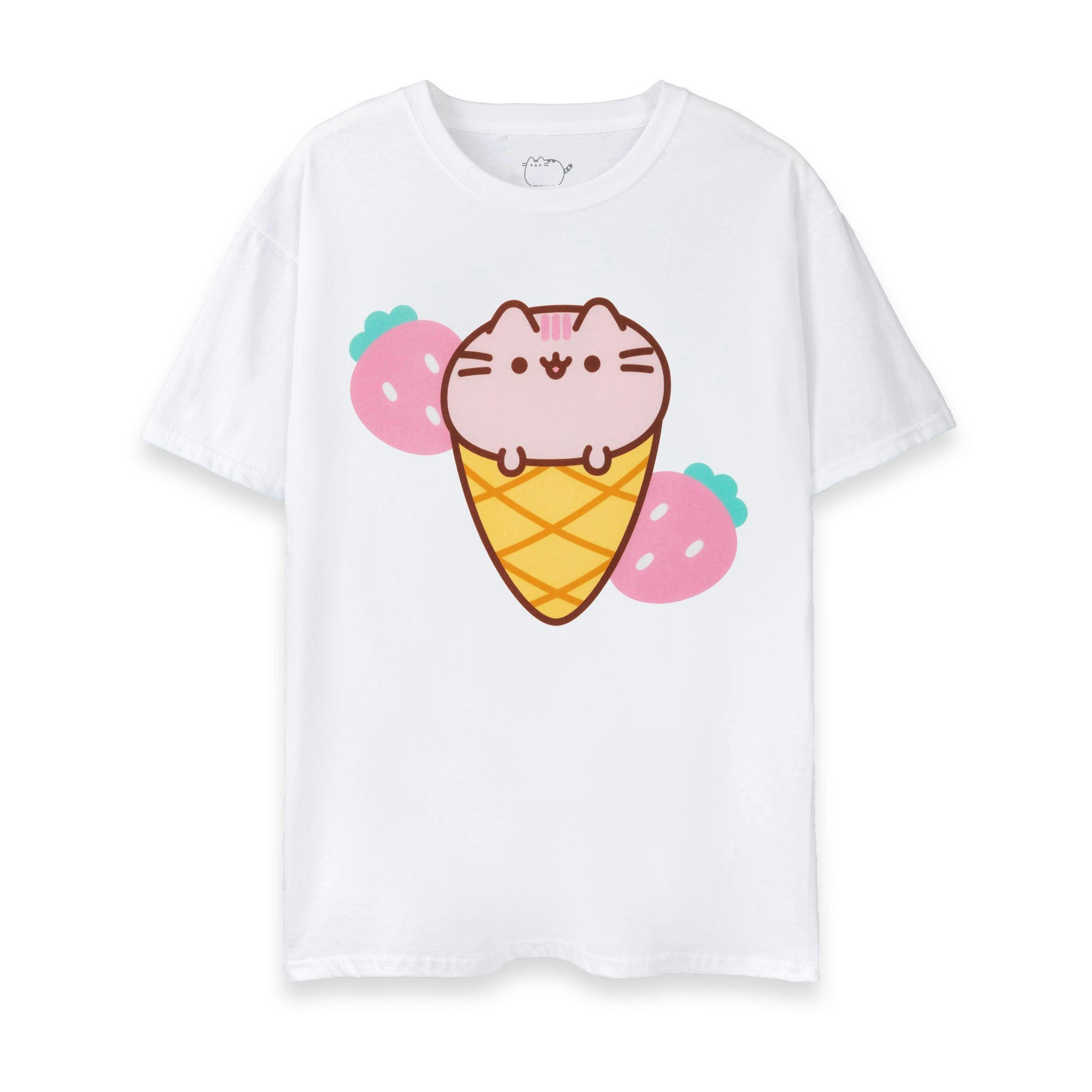Pusheen Womens White Ice Cream Short Sleeved T-Shirt by Vanilla Underground , view 1 of 4