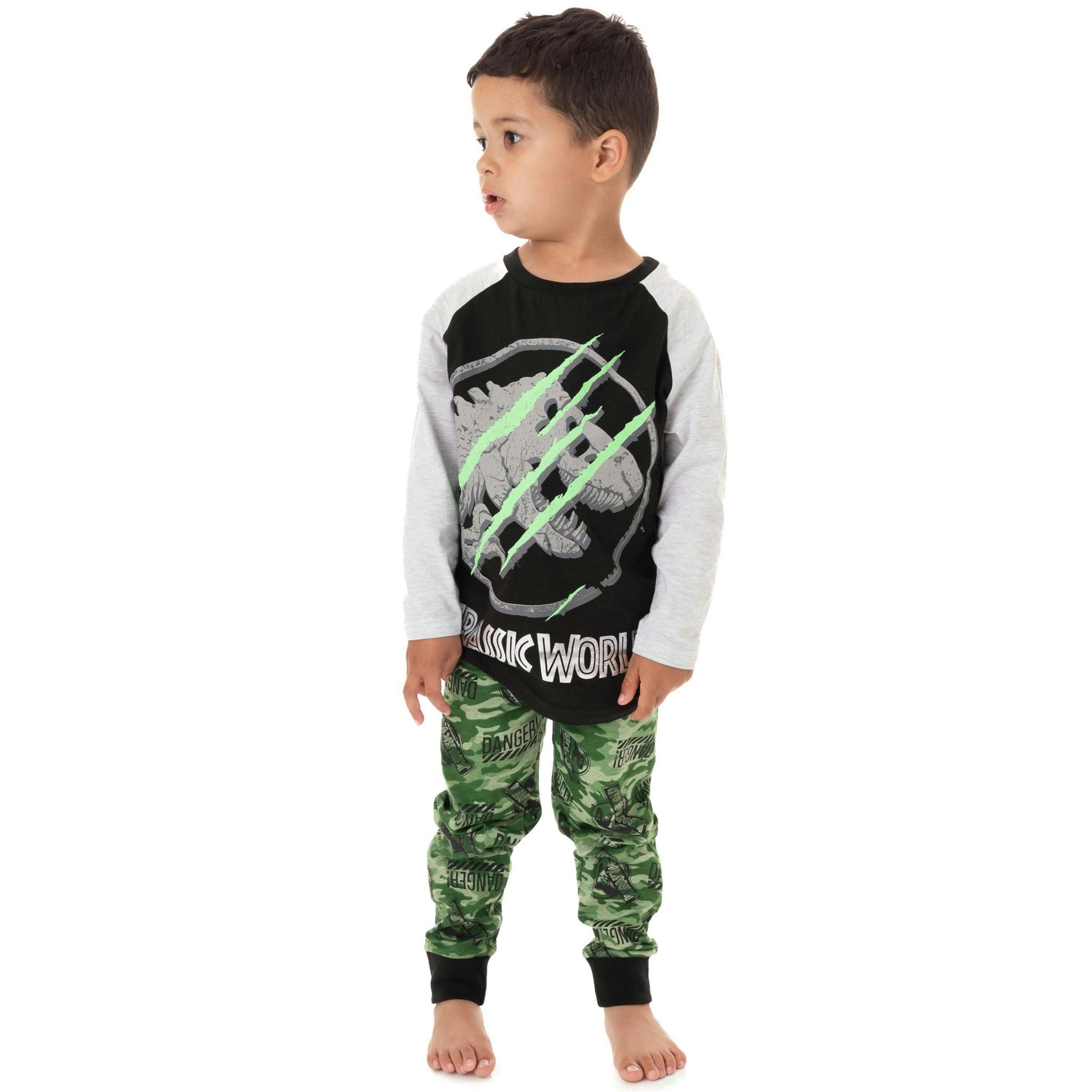 Jurassic World Boys Black Camo Logo Print Long Sleeve Long Leg Pyjama Set by Vanilla Underground , view 1 of 6